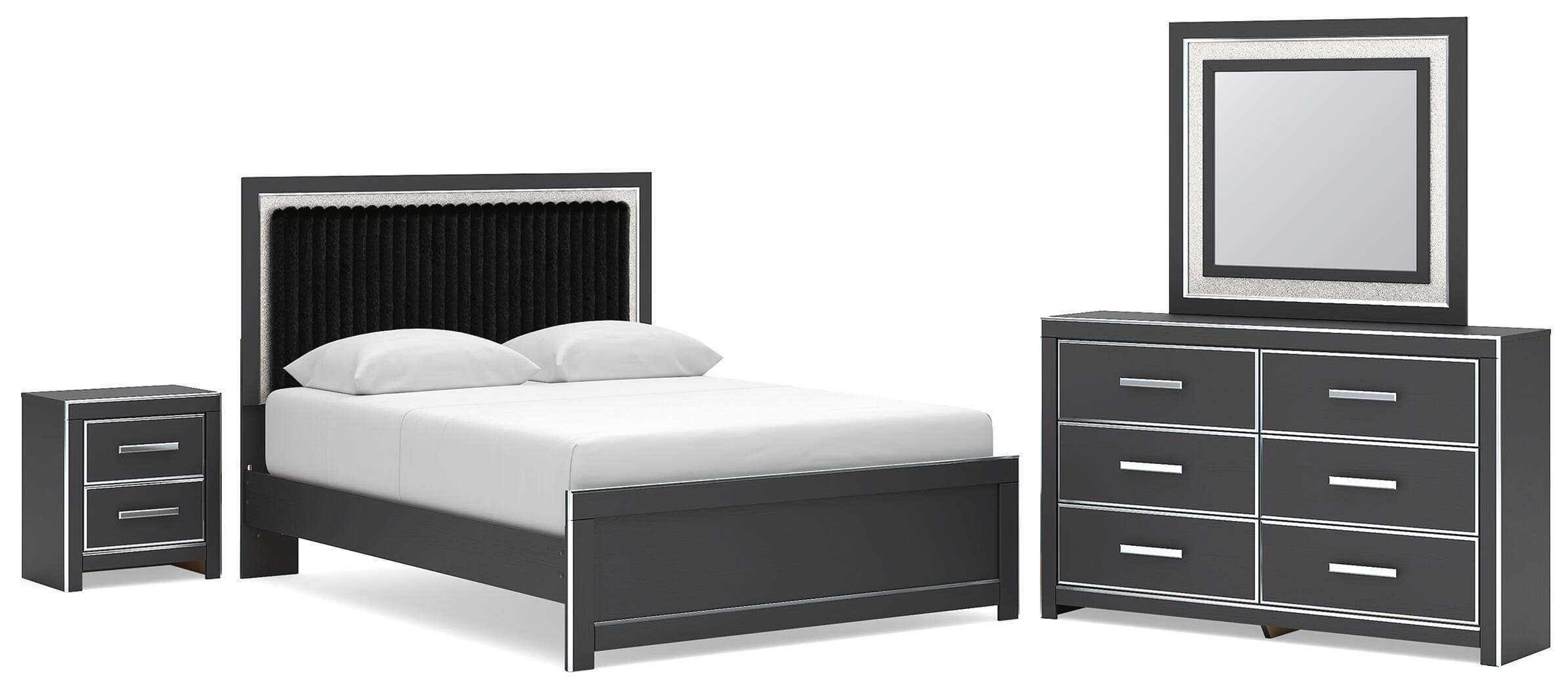 Zuraleus - 4 Pc. - Queen Upholstered Bed With Roll Slats, Dresser, Mirror And Nightstand - Black