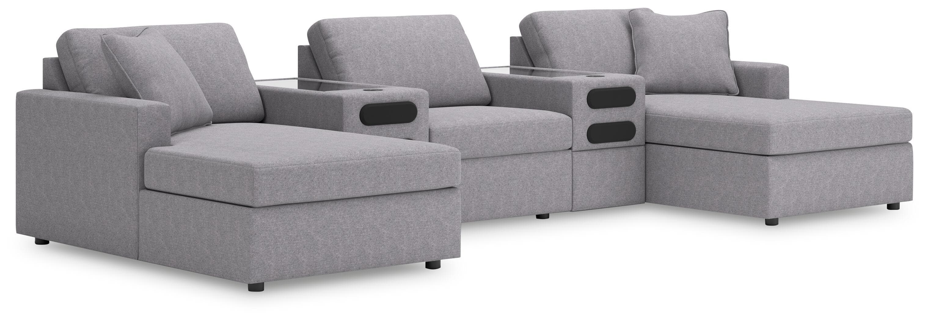 5-Piece Double Storage Chaise Sectional With 2 Audio System Consoles · Granite