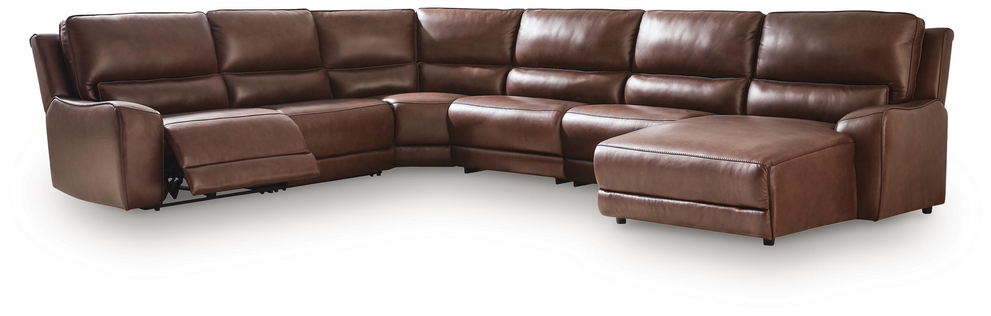 DeepWakes - 6-Piece Power Reclining Sectional With RAF Press Back Power Chaise - Canyon