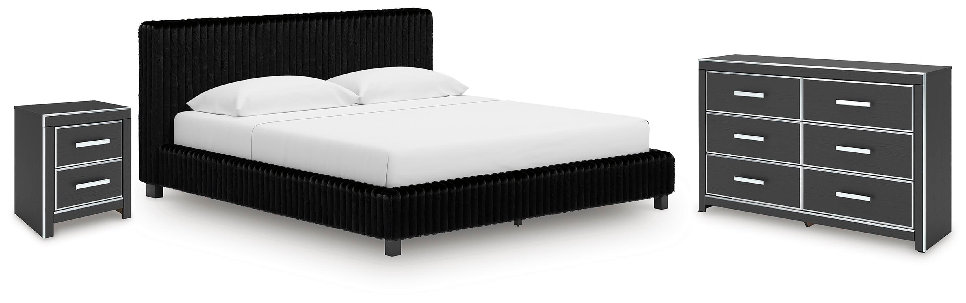 Zuraleus - 3 Pc. - King Upholstered Bed, Dresser And Nightstand - Black