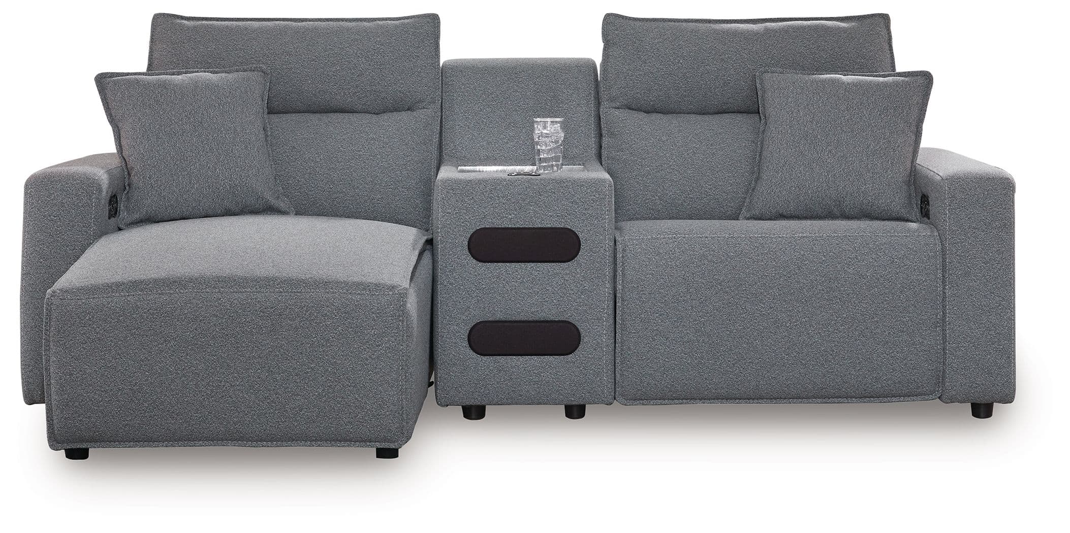 3-Piece Power Reclining Sectional With LAF Press Back Power Chaise And Audio Console · Salt And Pepper