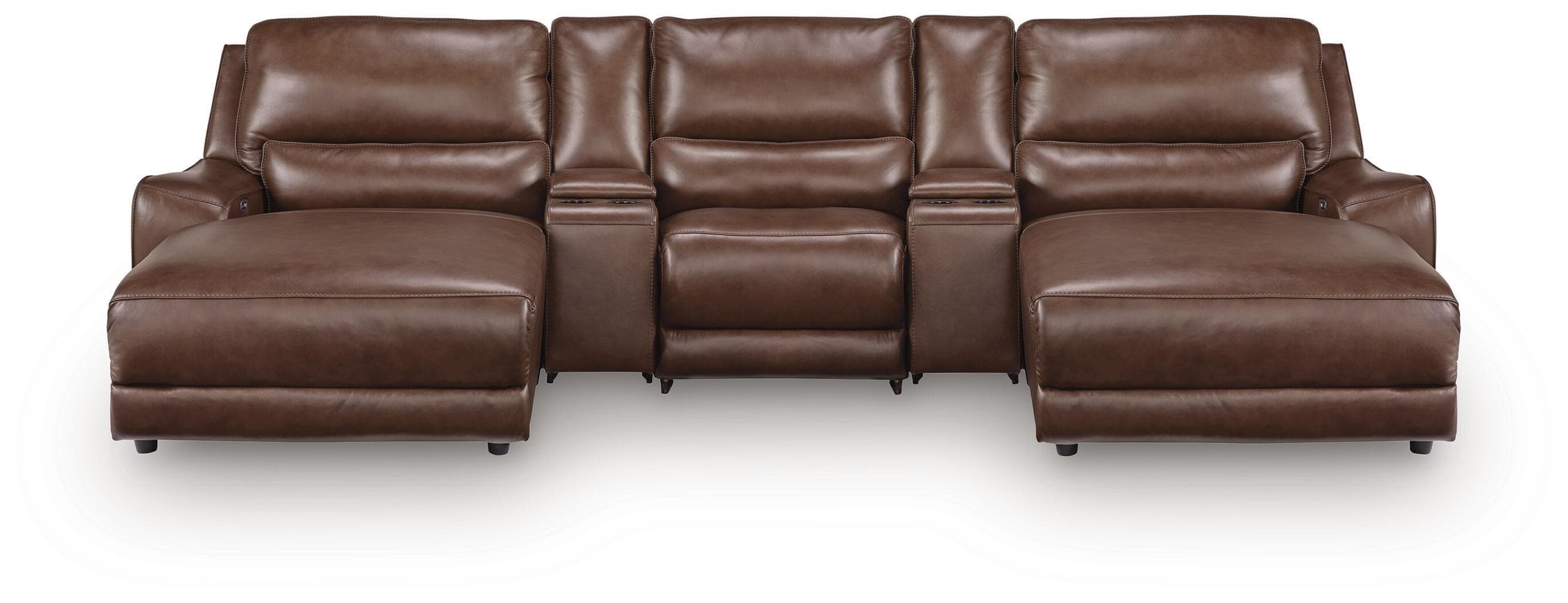 DeepWakes - 5-Piece Power Reclining Sectional With Double Chaise, Power Armless Recliner And 2 Storage Consoles - Canyon