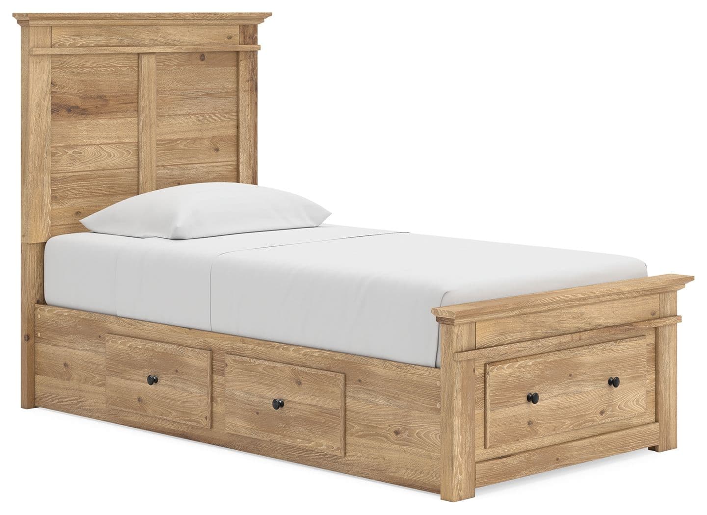 Twin Panel Storage Bed With 2 Under Bed Storage Units And Storage Footboard · Tan