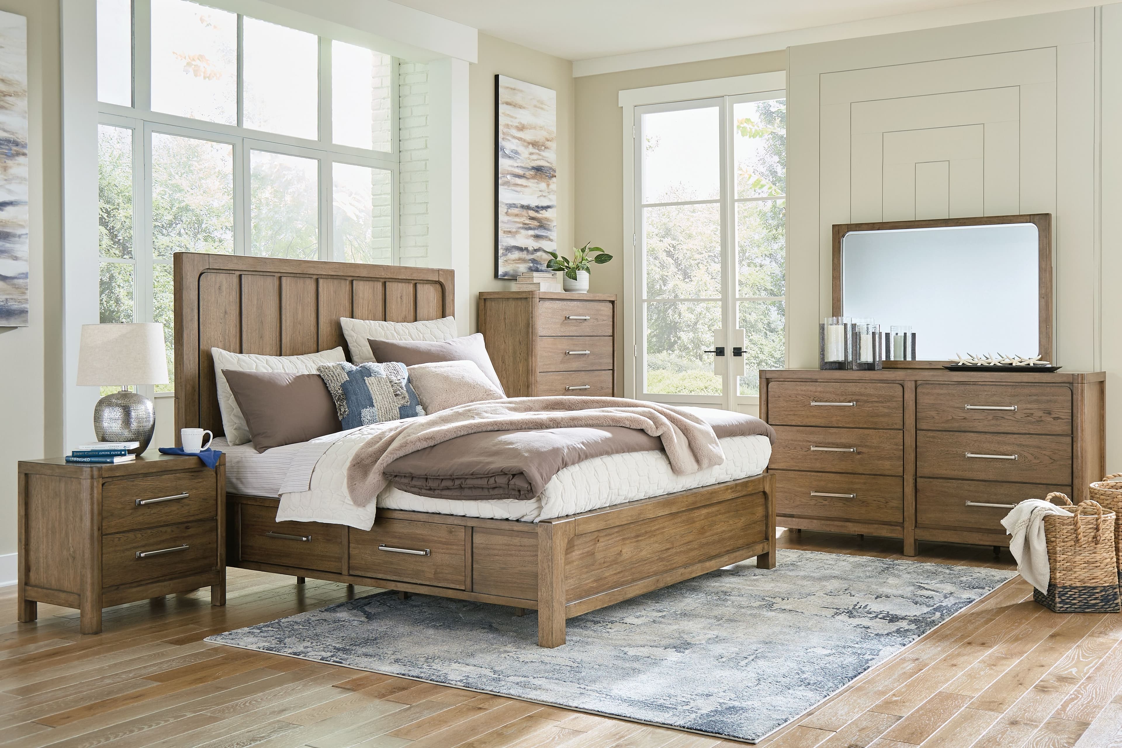 7 Pc. · Dresser, Mirror, Chest, King Panel Bed With Storage