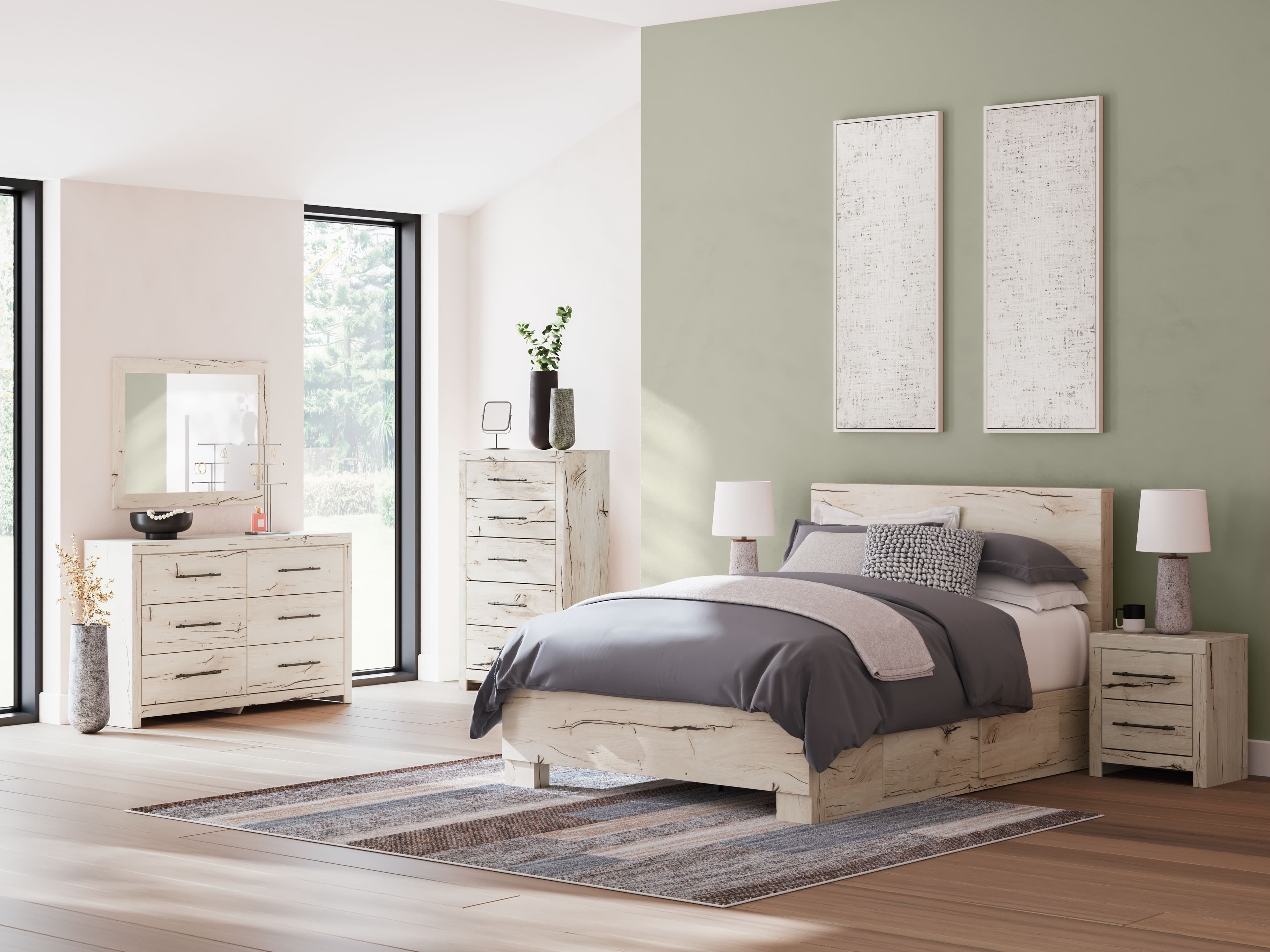 9 Pc. · Dresser, Mirror, Chest, Queen Panel Bed With Under Bed Storage, 2 Nightstands