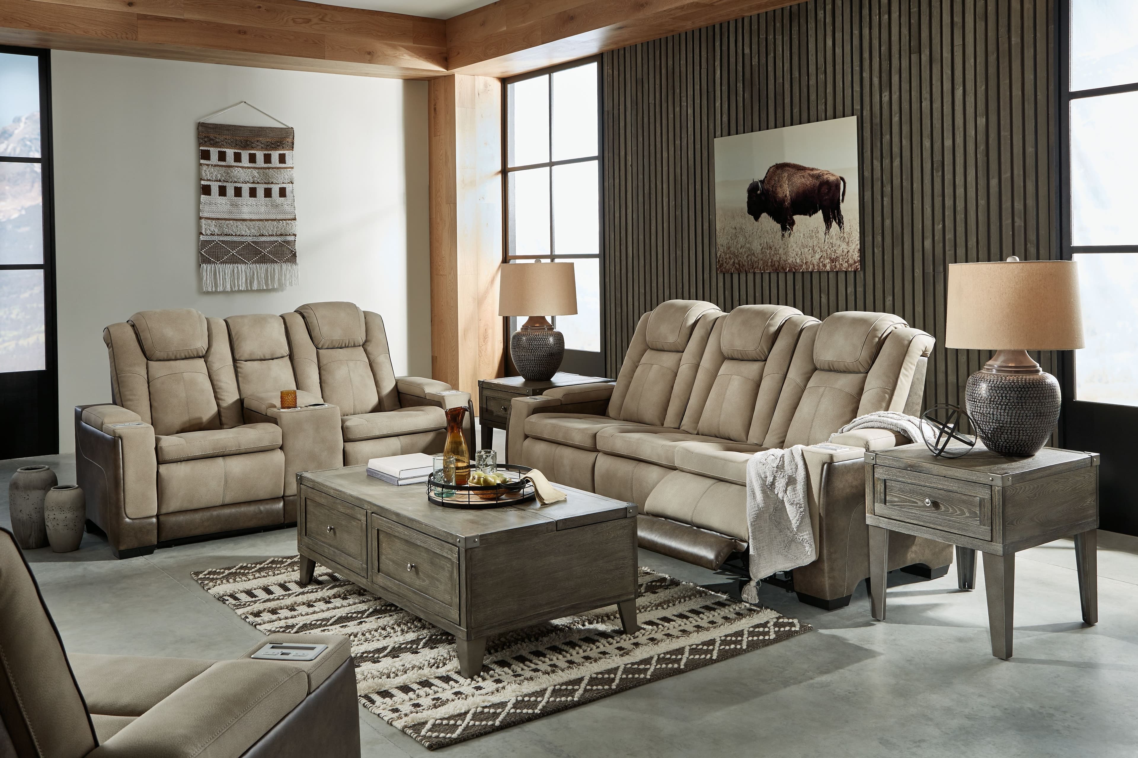 3 Pc. · Power Sofa, Loveseat, Recliner · Sand