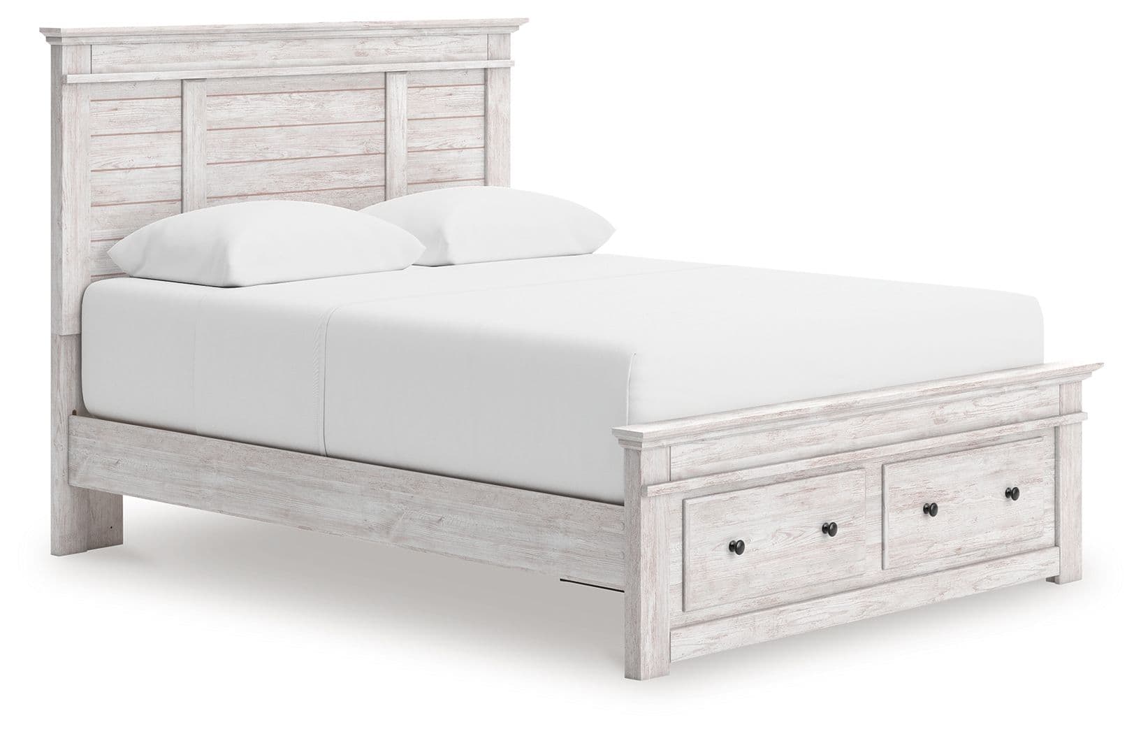 Queen Panel Storage Bed With Storage Footboard · Whitewash