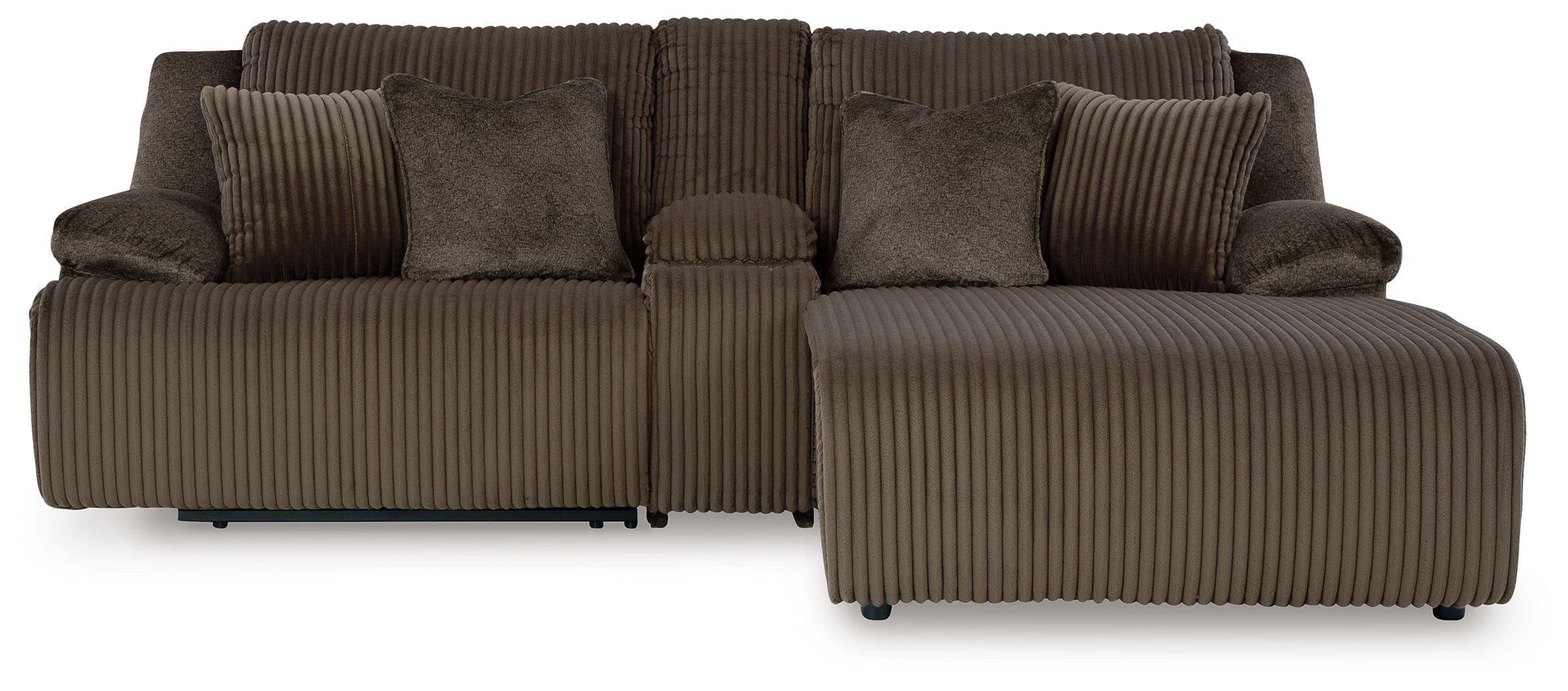 3-Piece Reclining Sectional Sofa With Raf Press Back Chaise · Chocolate