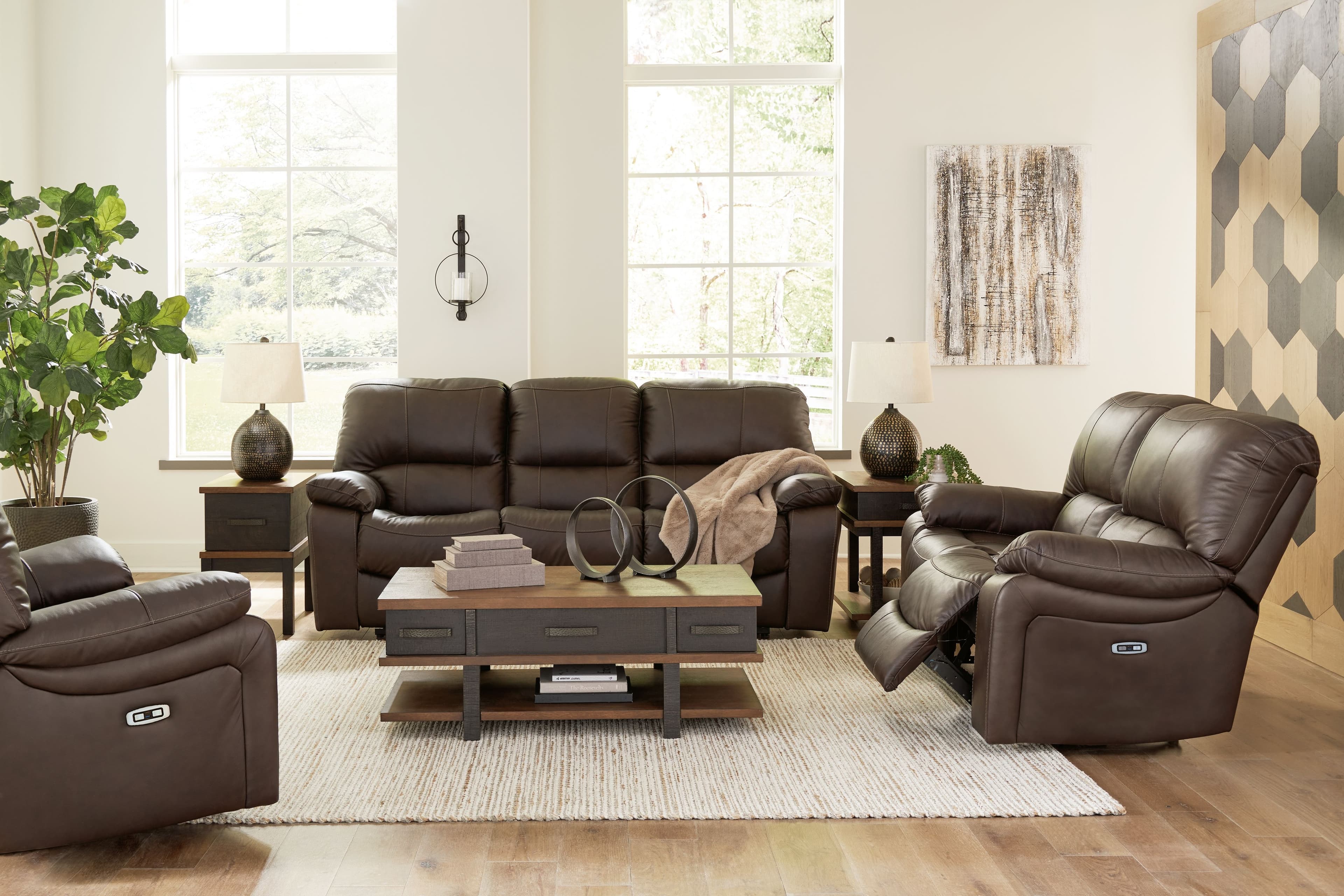3 Pc. · Power Reclining Sofa, Loveseat, Rocker Recliner · Dark Brown