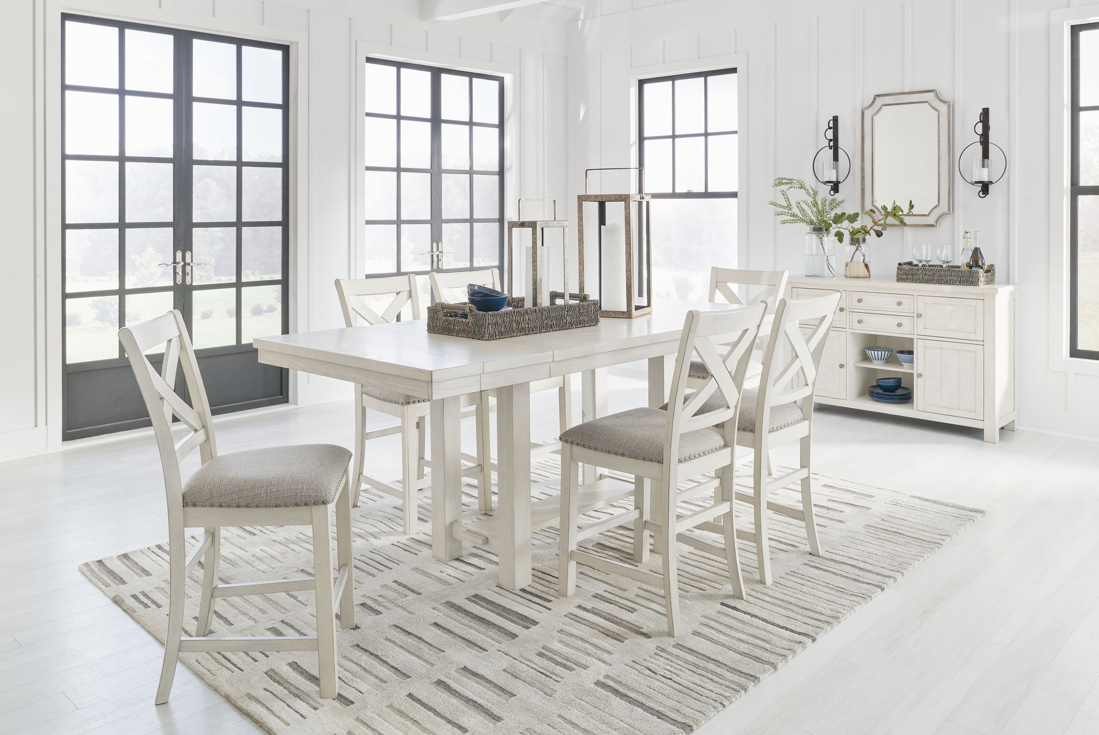 8 Pc. · Rectangular Counter Height Dining Extension Table, 6 Barstools, Server