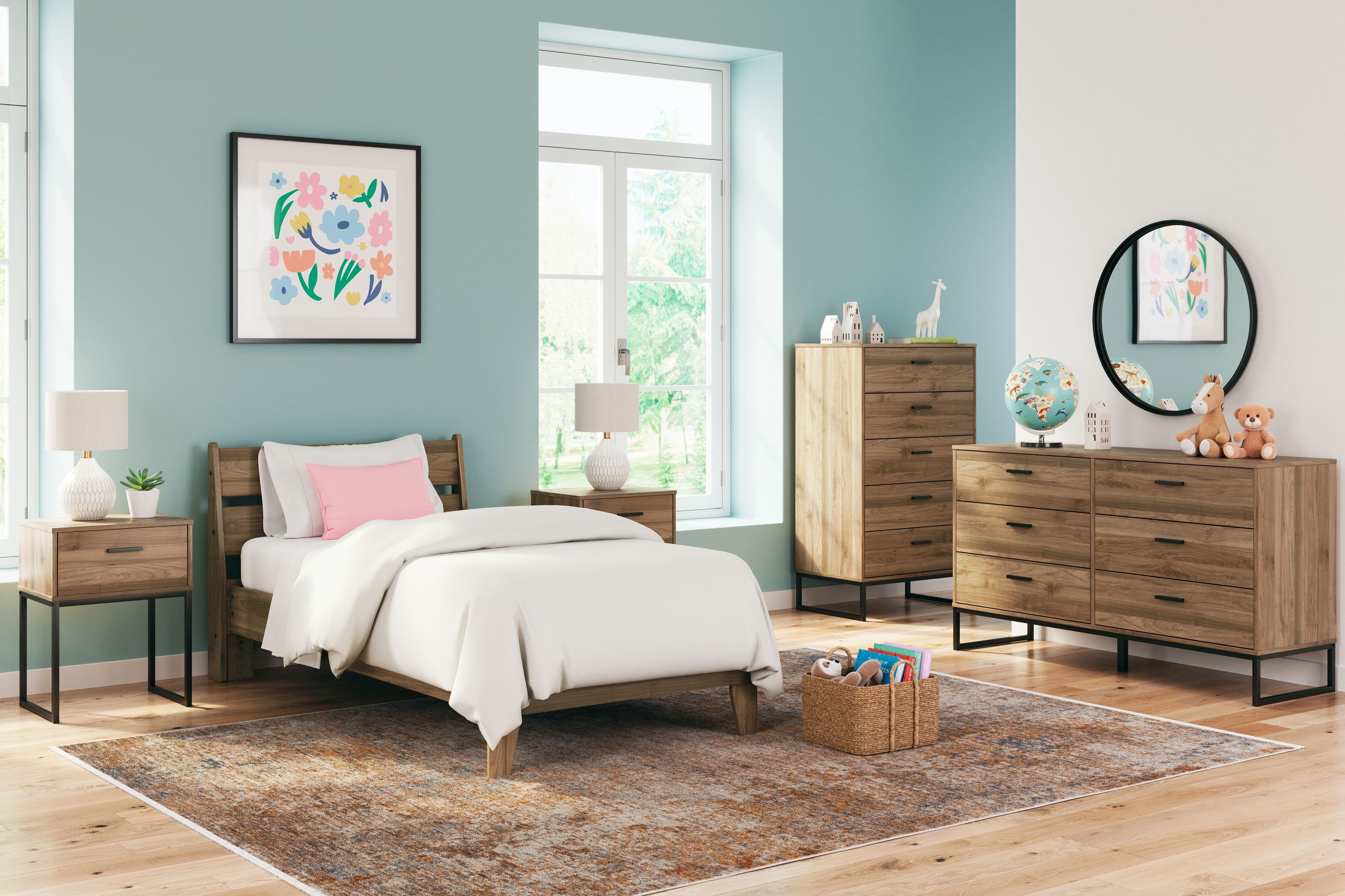 6 Pc. · Dresser, Chest, Twin Platform Panel Bed, 2 Nightstands