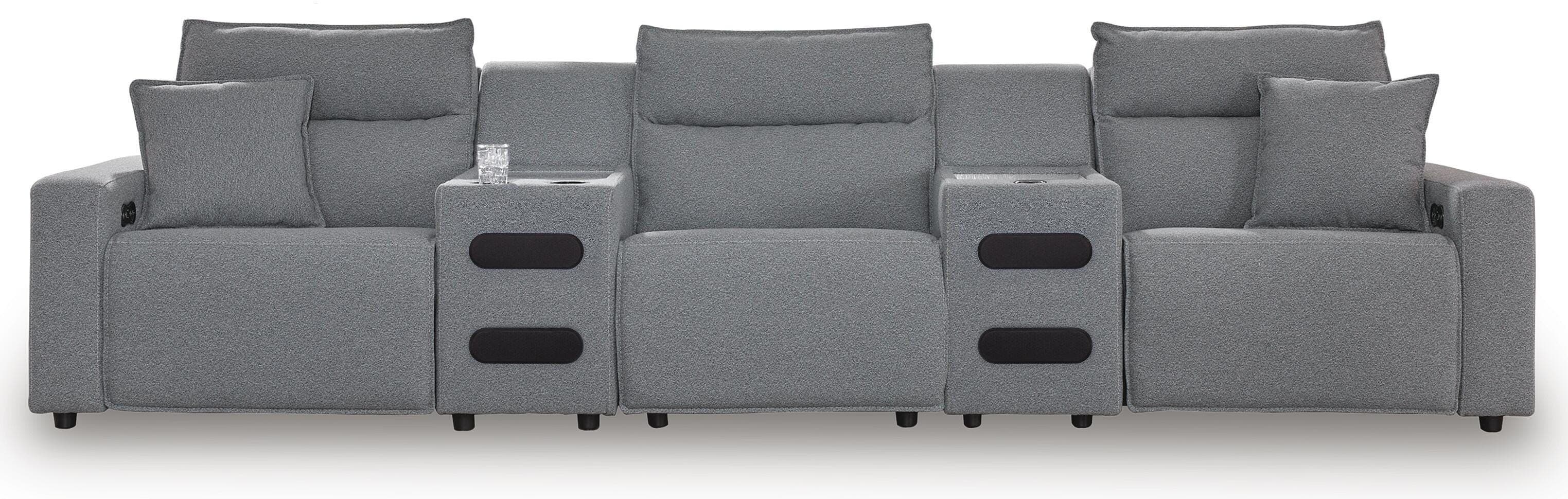 5-Piece Power Reclining Sectional With Power Armless Recliner And 2 Audio Consoles · Salt And Pepper