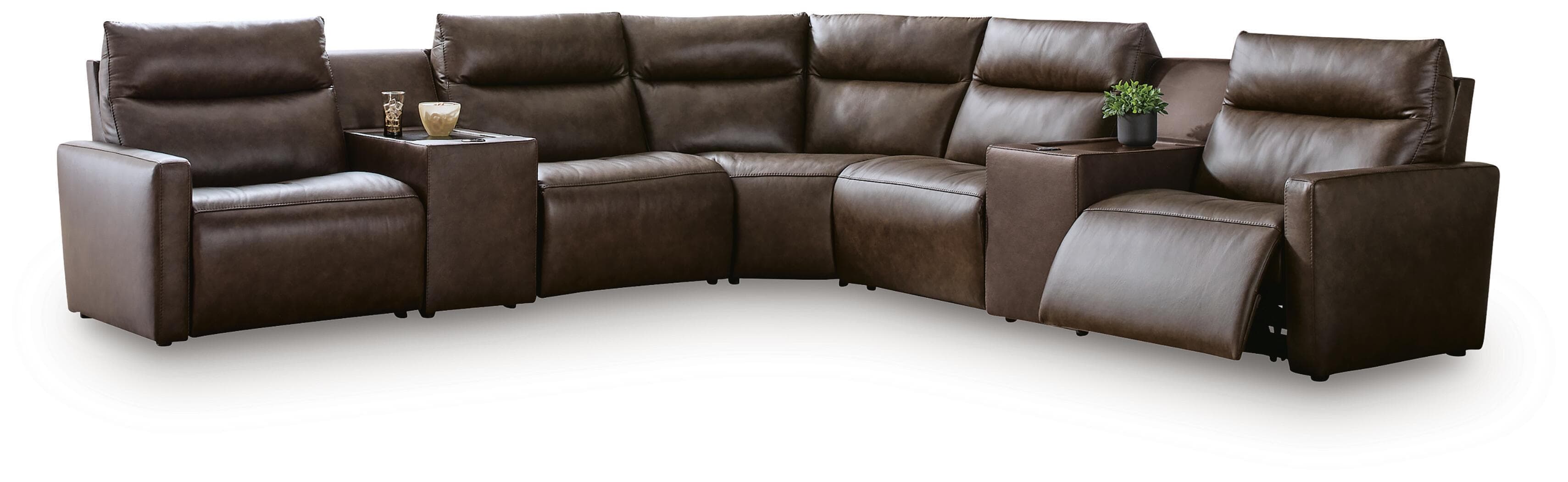 ModZ - 7-Piece Power Reclining Sectional With 2 Audio Consoles - Chocolate