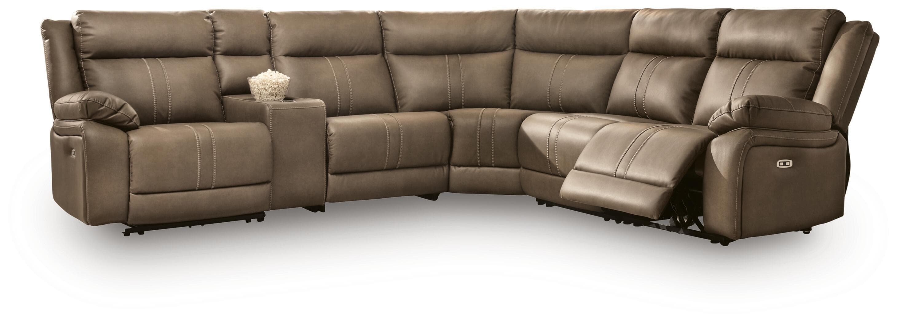 Max-Momentum - 6-Piece Power Reclining Sectional With Audio Console - Biscotti