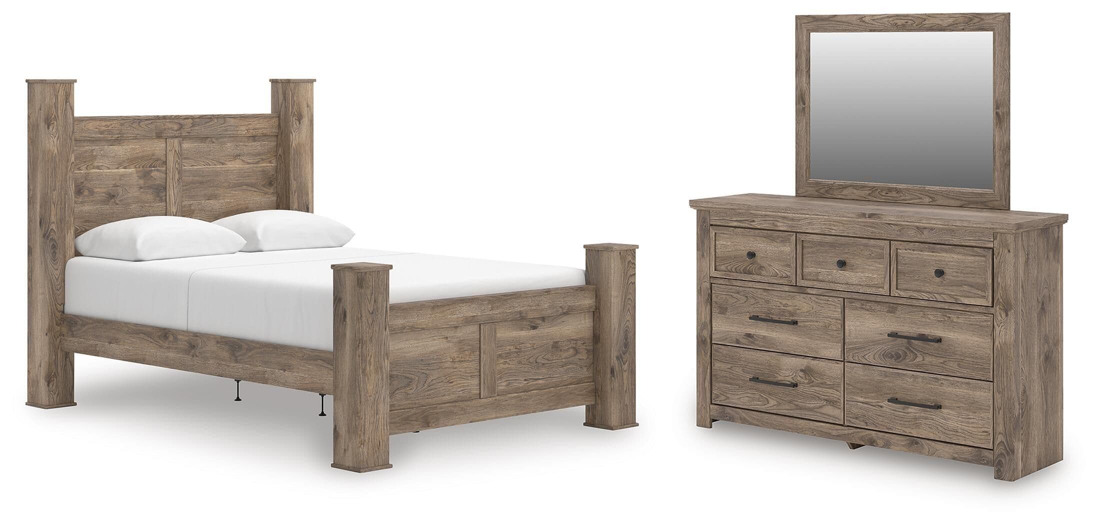Rusticott - 3 Pc. - Queen Poster Bed, Dresser And Mirror - Brown