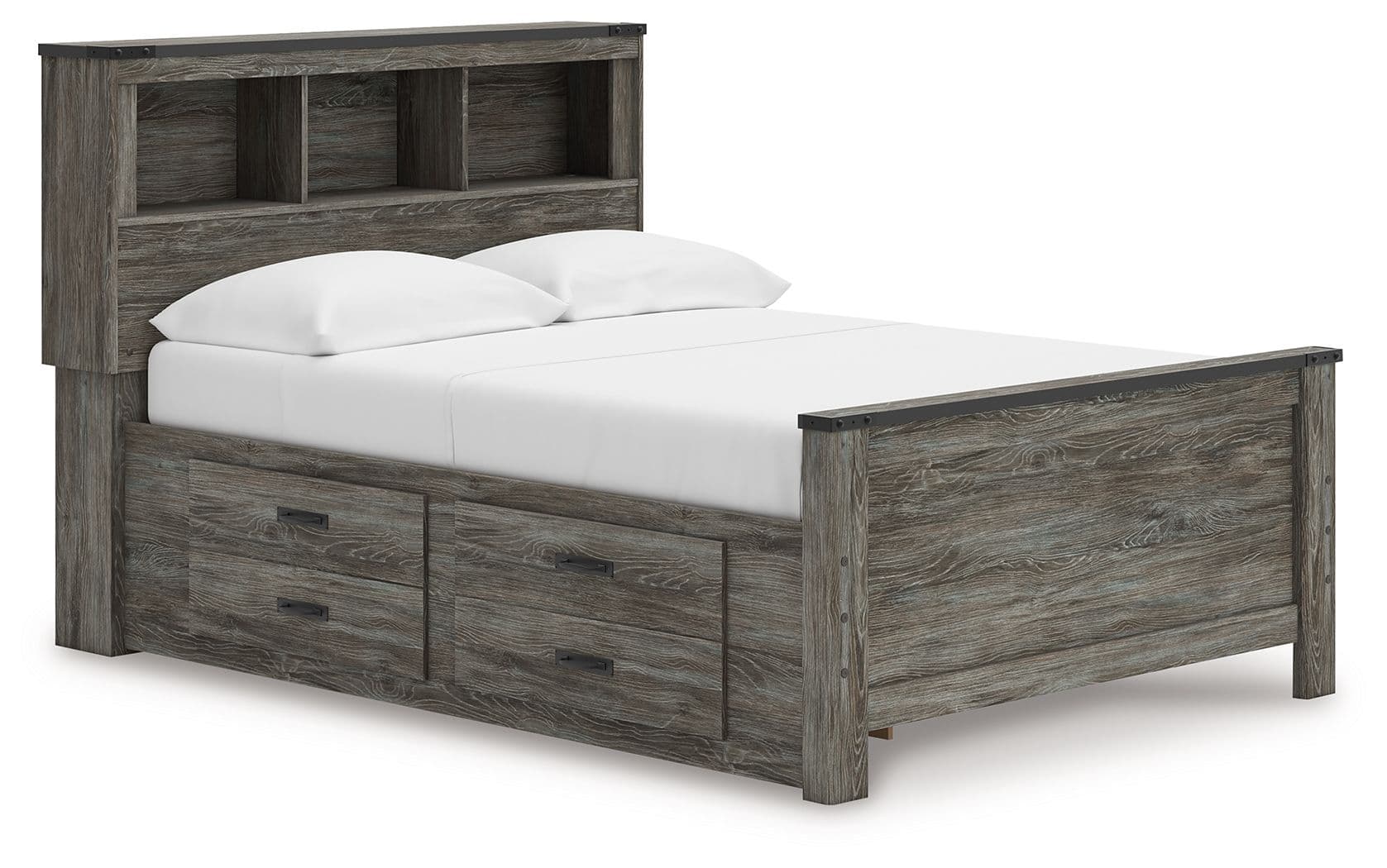 Frandern - Full Bookcase Panel Bed With Storage - Gray