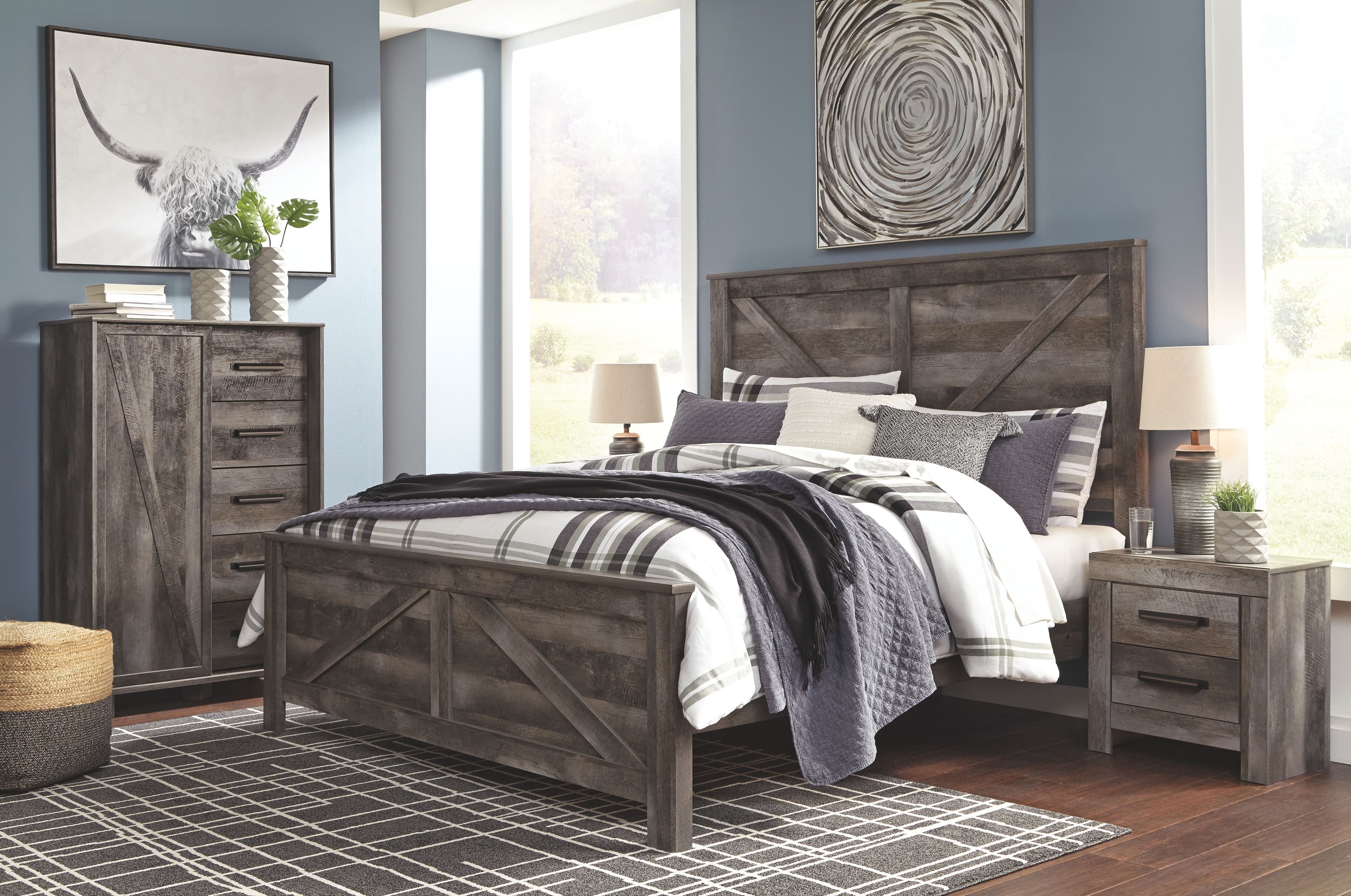 5 Pc. · King Crossbuck Panel Bed, 2 Nightstands