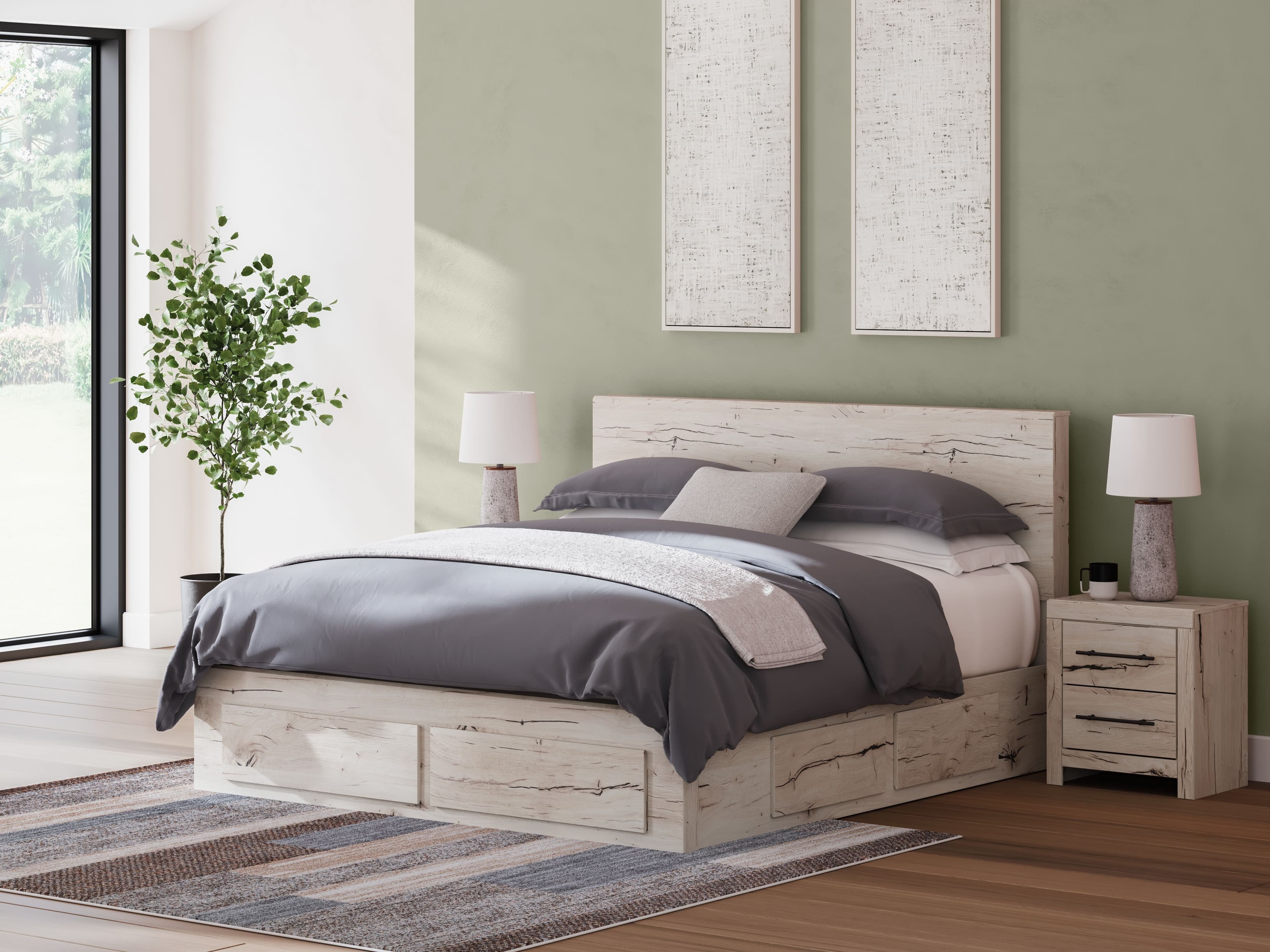 King Panel Bed With Storage Footboard And 2 Under Bed Storage Units