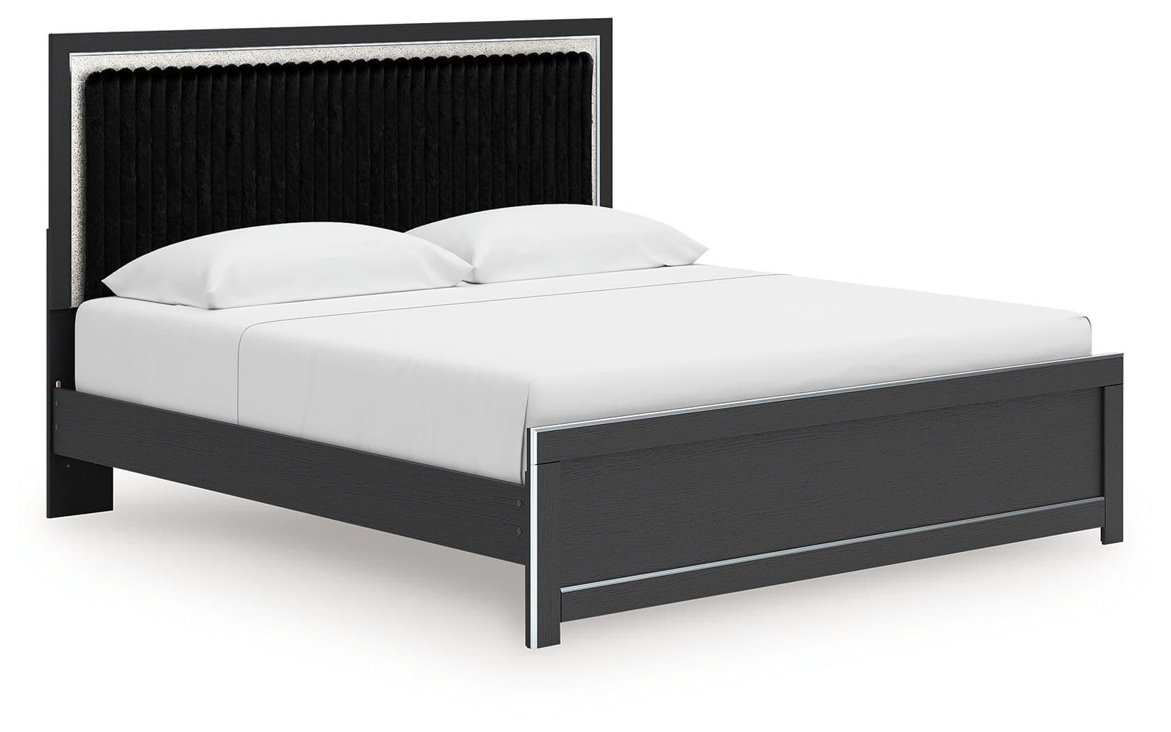 King Upholstered Panel Platform Bed With Roll Slats · Black