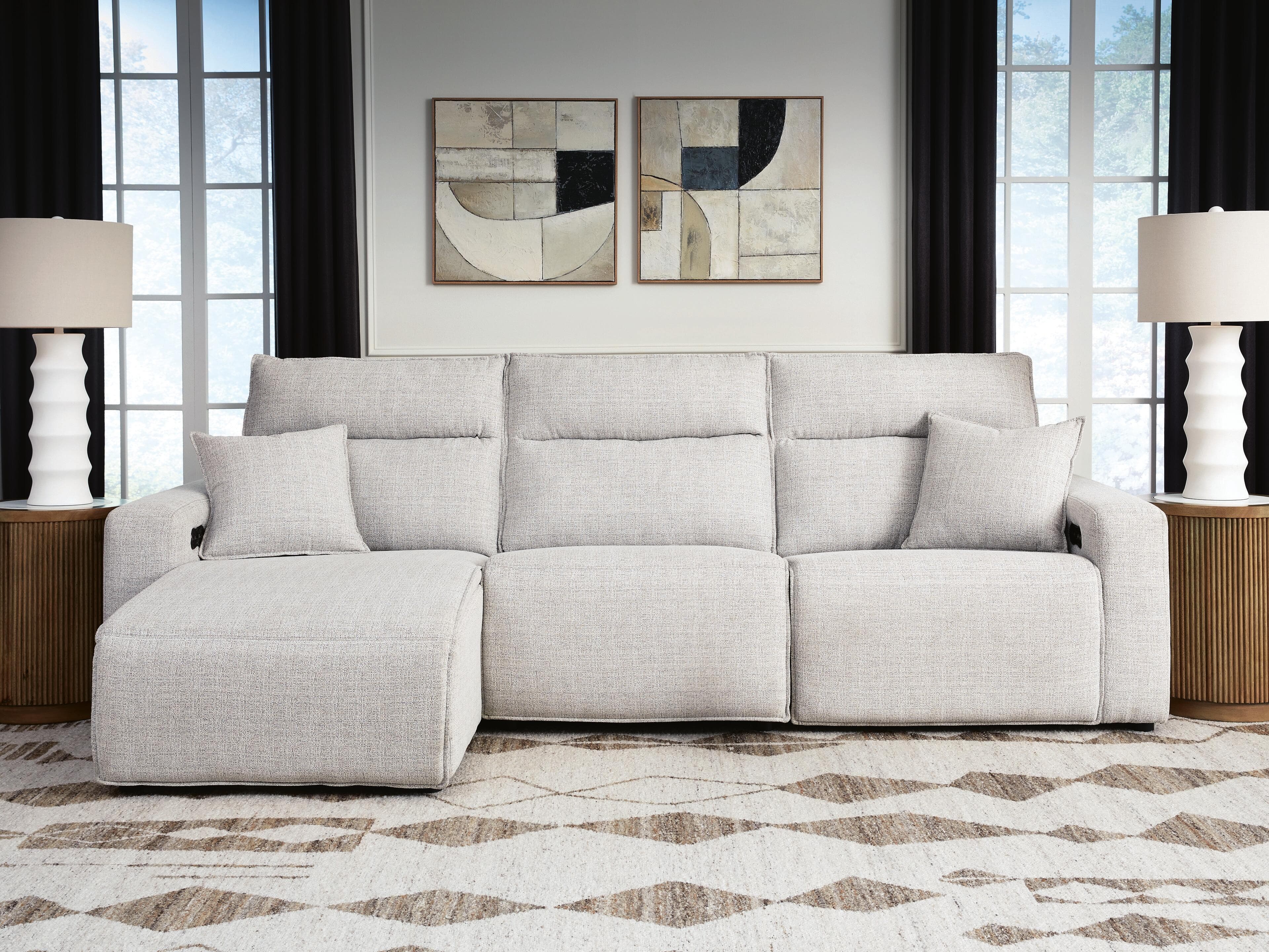 Modmax II - 3-Piece Power Reclining Sofa With LAF Press Back Power Chaise - Stone