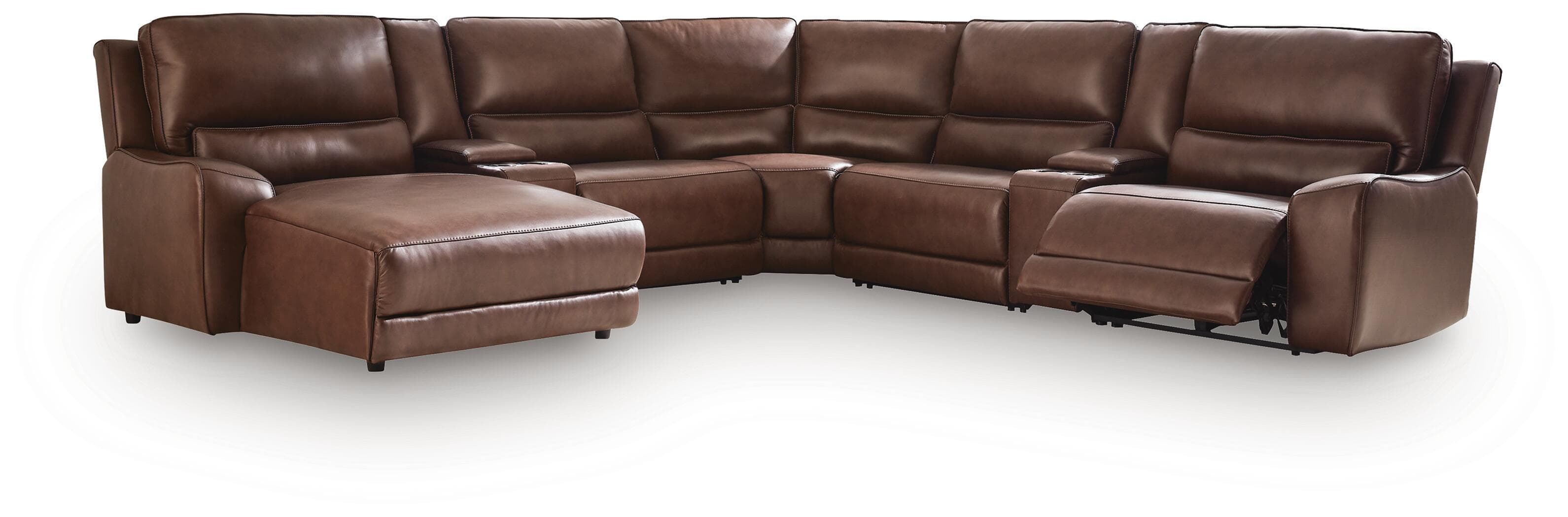 DeepWakes - 7-Piece Power Reclining Sectional With LAF Press Back Power Chaise And 2 Storage Consoles - Canyon