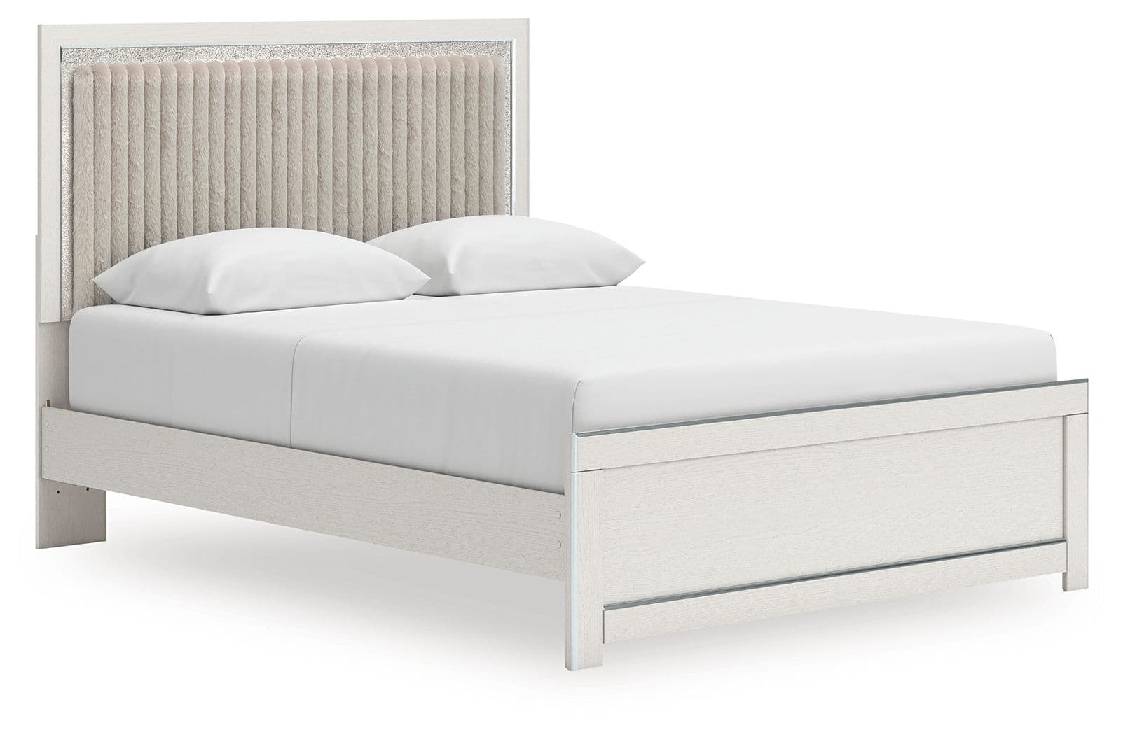 Queen Upholstered Panel Platform Bed With Roll Slats · White