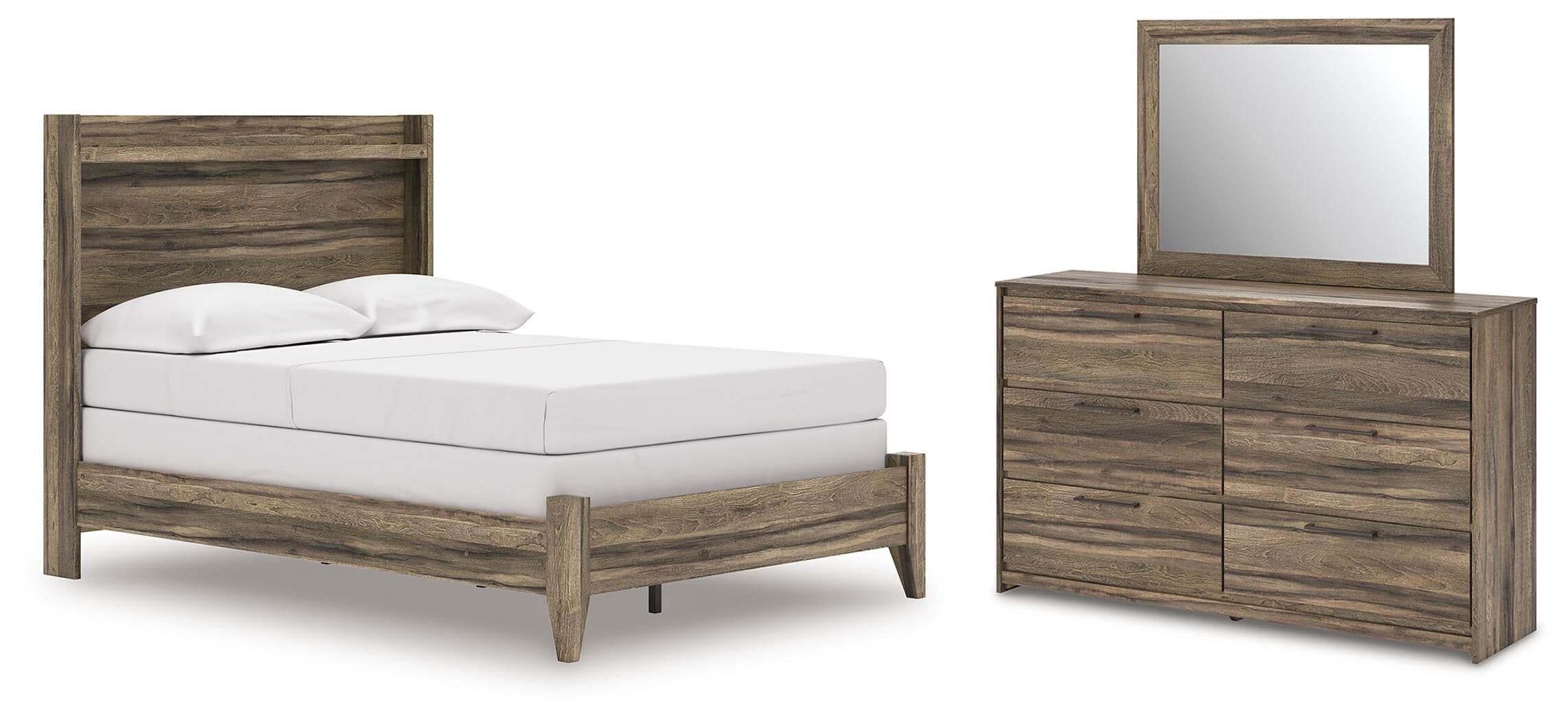 Elbrim - 3 Pc. - Full Panel Bed, Dresser And Mirror - Brown