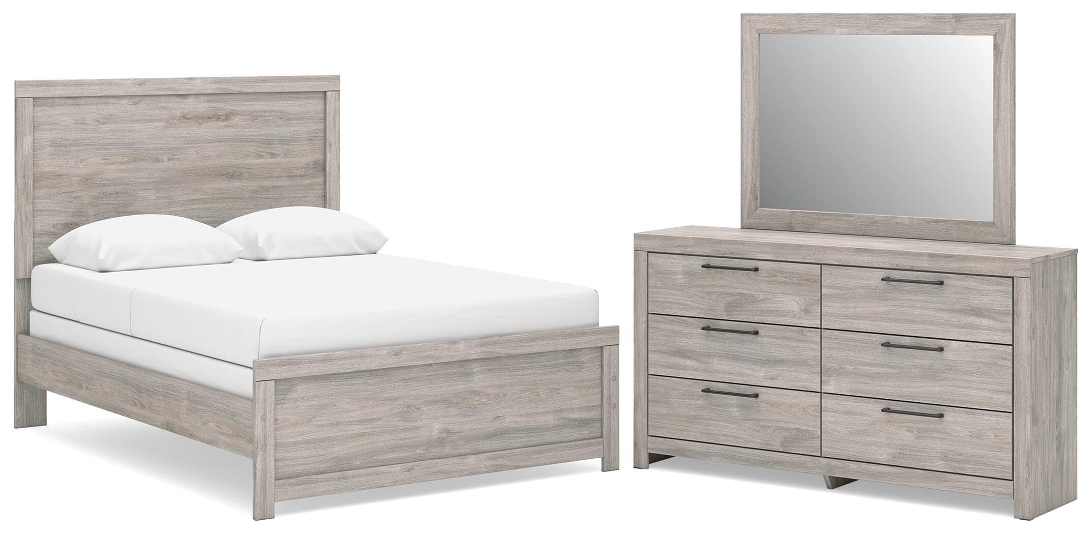 3 Pc. · Full Panel Bed, Dresser And Mirror · Gray