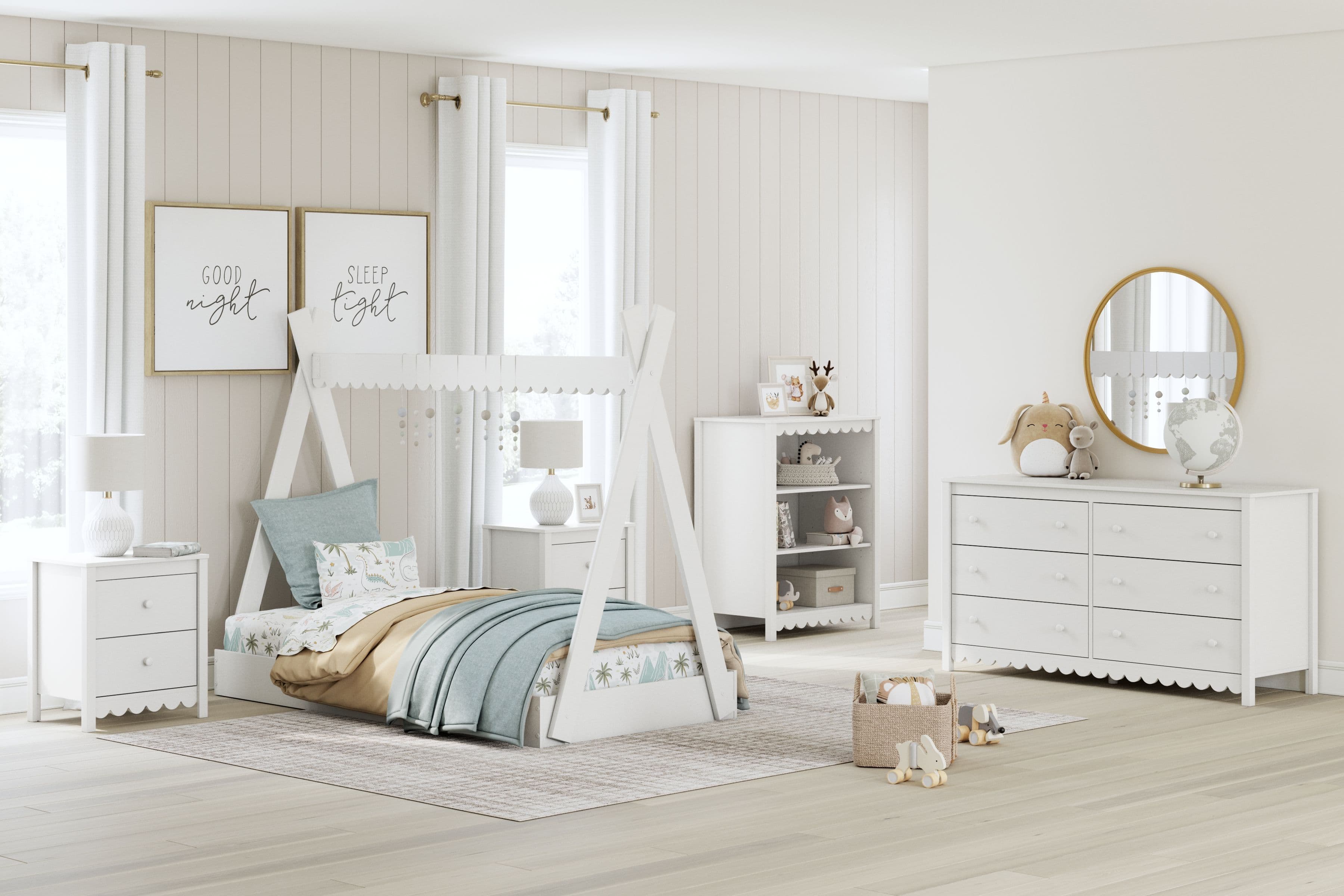Hallityn - 2 Pc. - Bookcase, Twin Tent Complete Bed - White