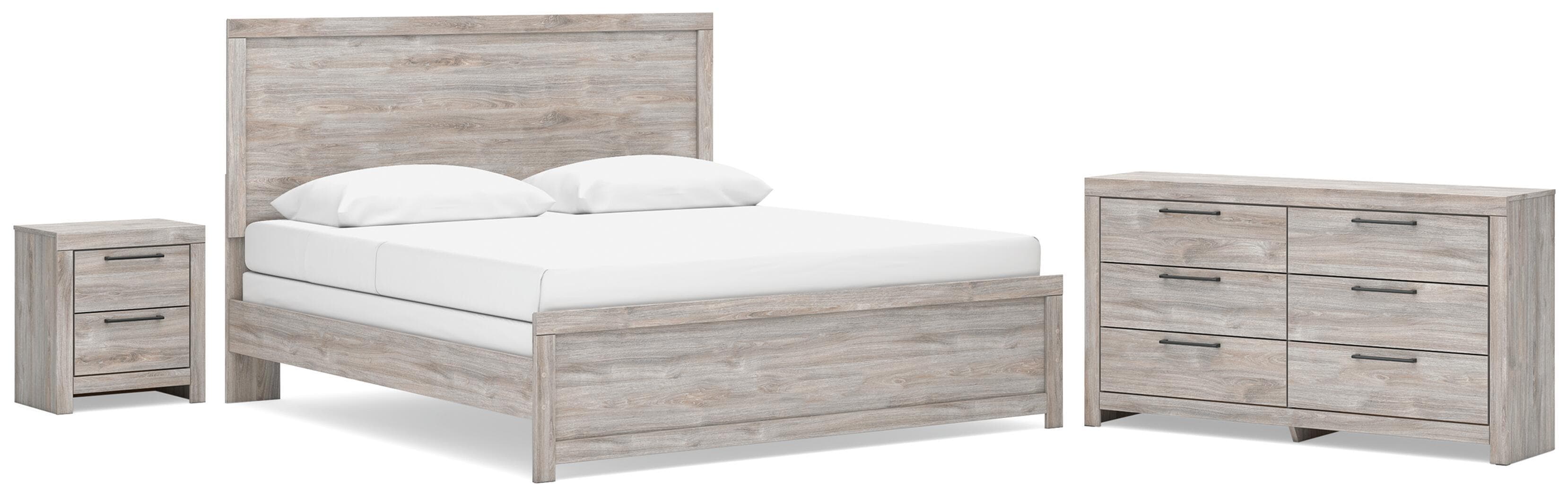 3 Pc. · King Panel Bed, Dresser And Nightstand · Gray