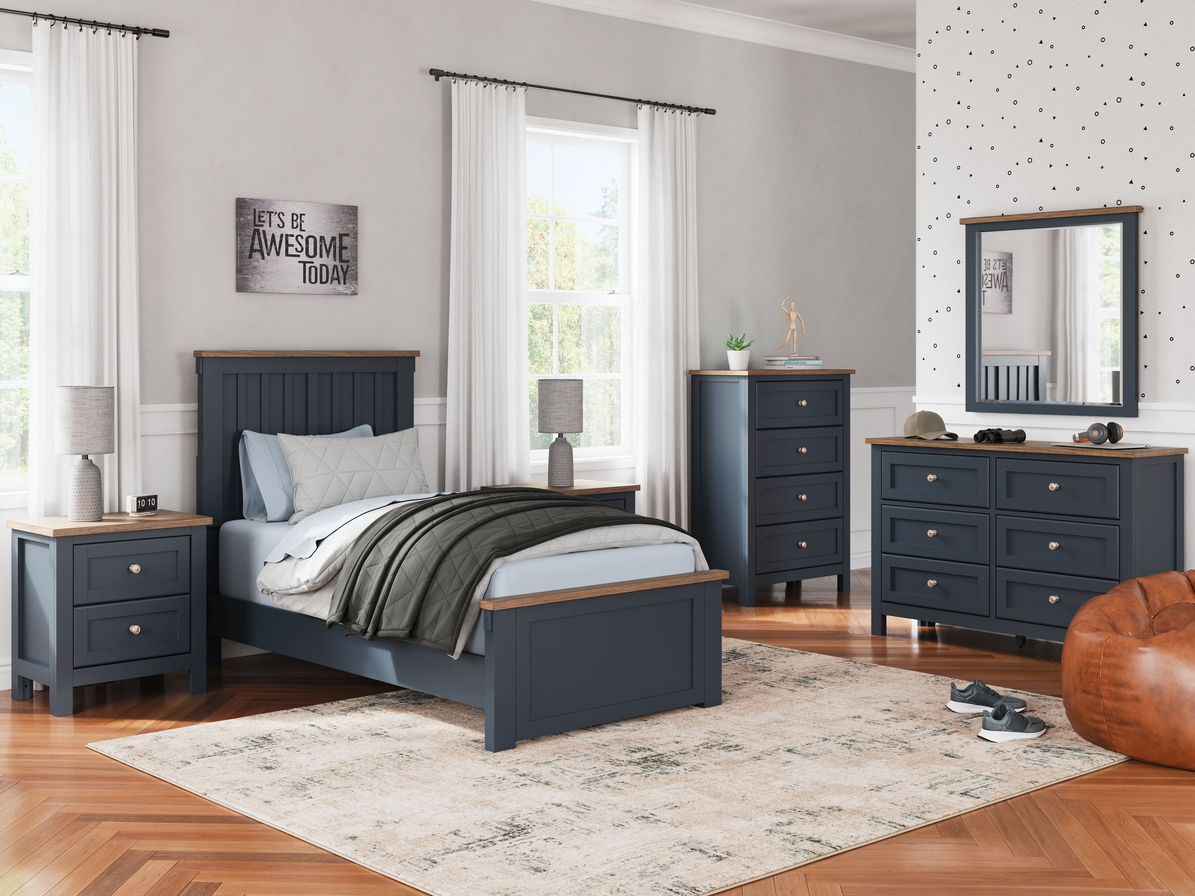 8 Pc. · Dresser, Mirror, Chest, Twin Panel Bed, 2 Nightstands