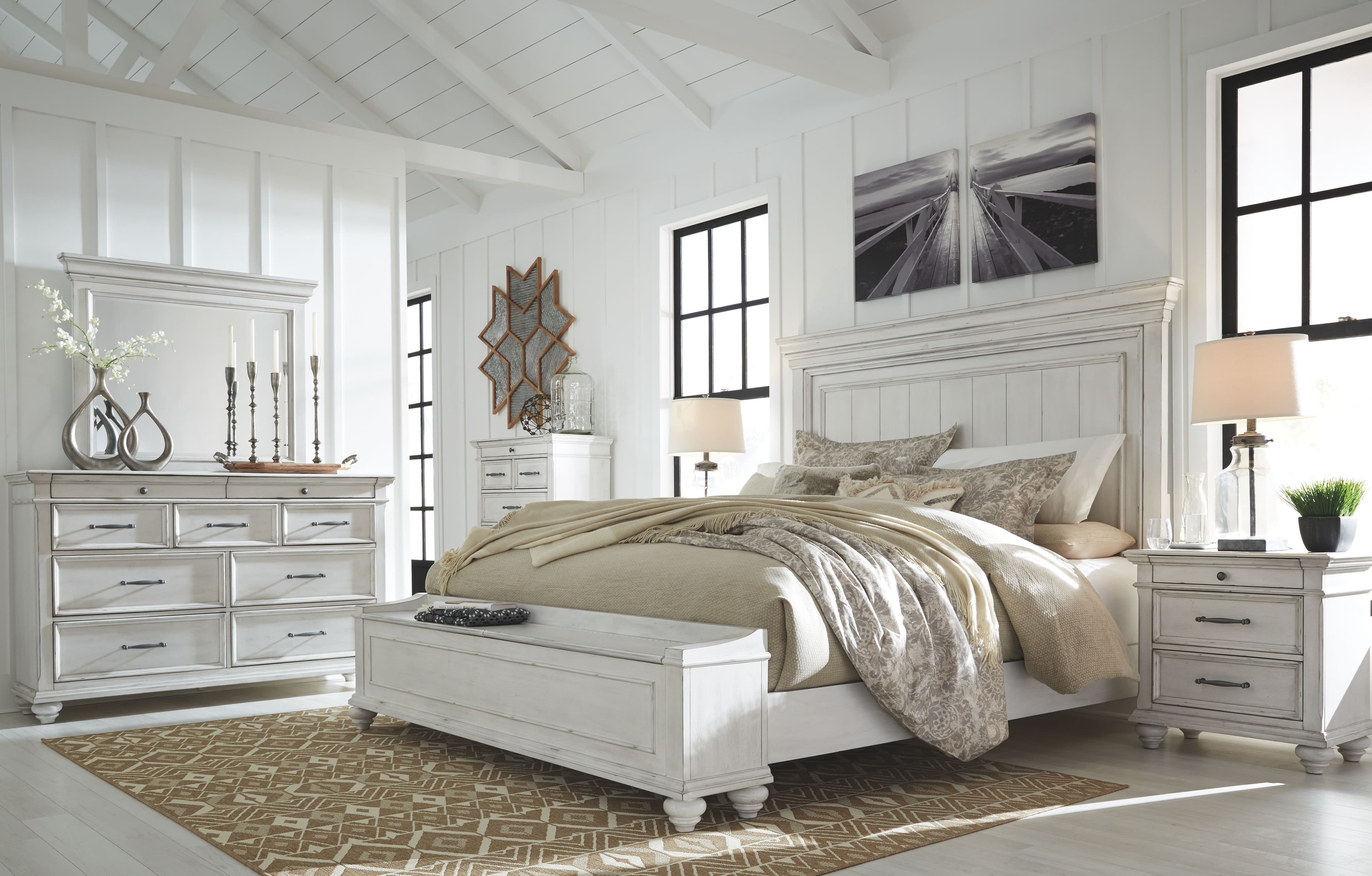 6 Pc. · Dresser, Mirror, Chest, King Panel Bed with Storage Bench