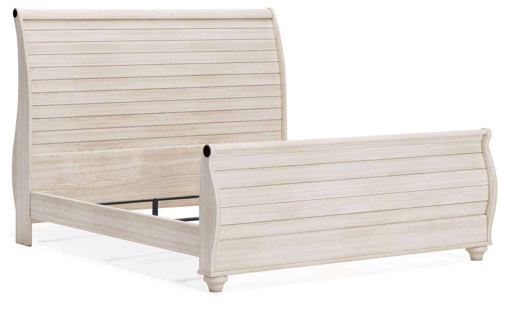 Willowton - King Sleigh Bed With Faux Plank Design - Whitewash