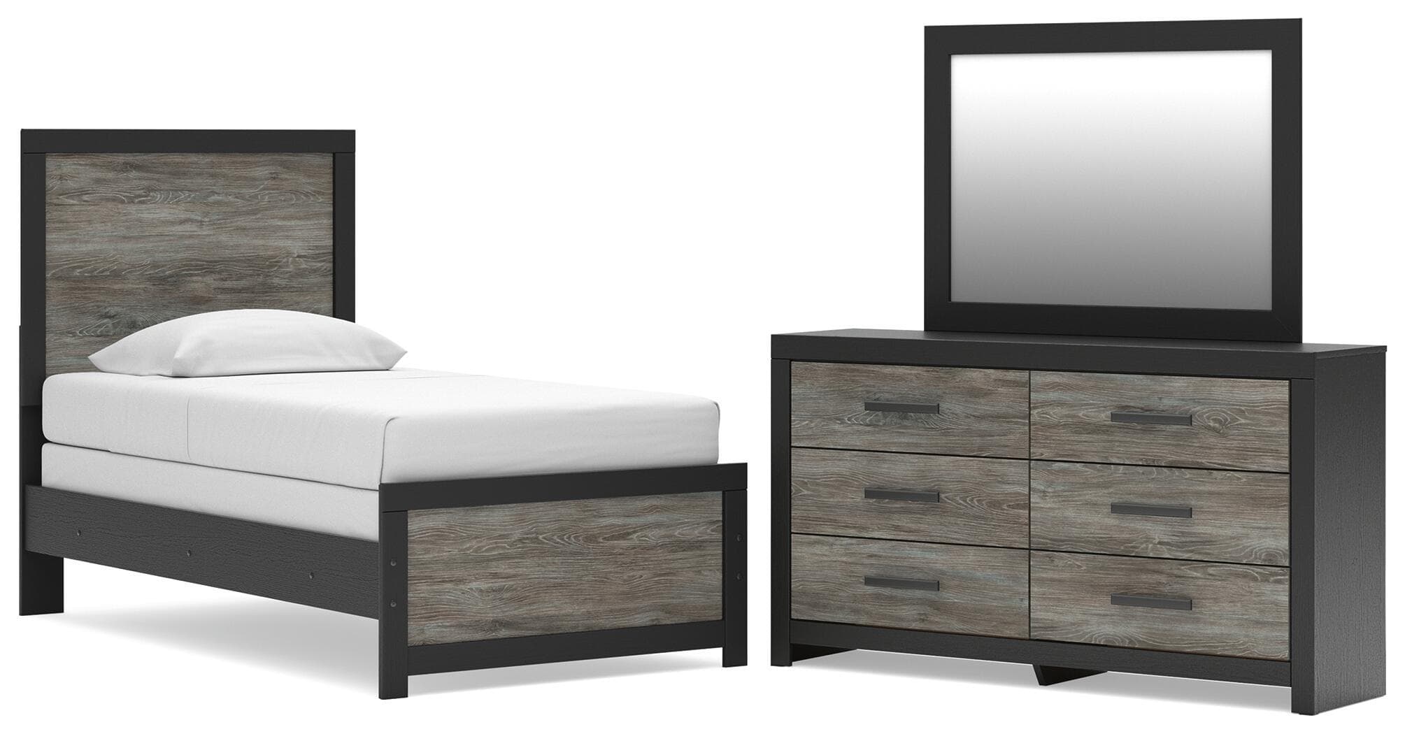 3 Pc. · Twin Panel Bed, Dresser And Mirror · Black