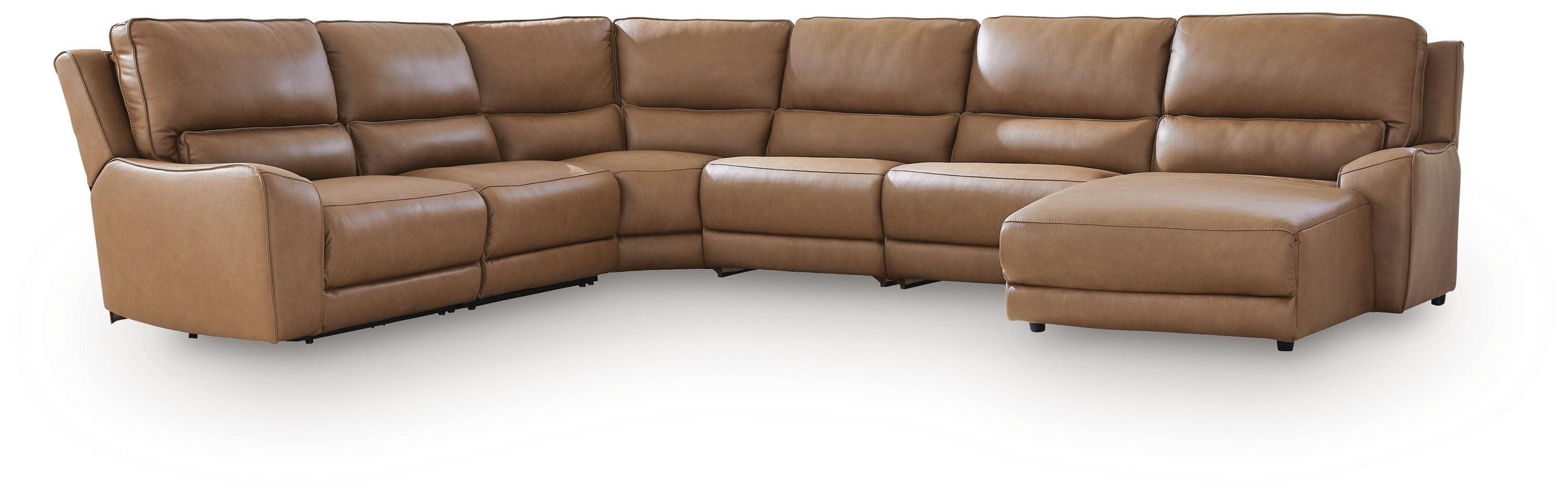 DeepWakes - 6-Piece Power Reclining Sectional With RAF Press Back Power Chaise - Caramel