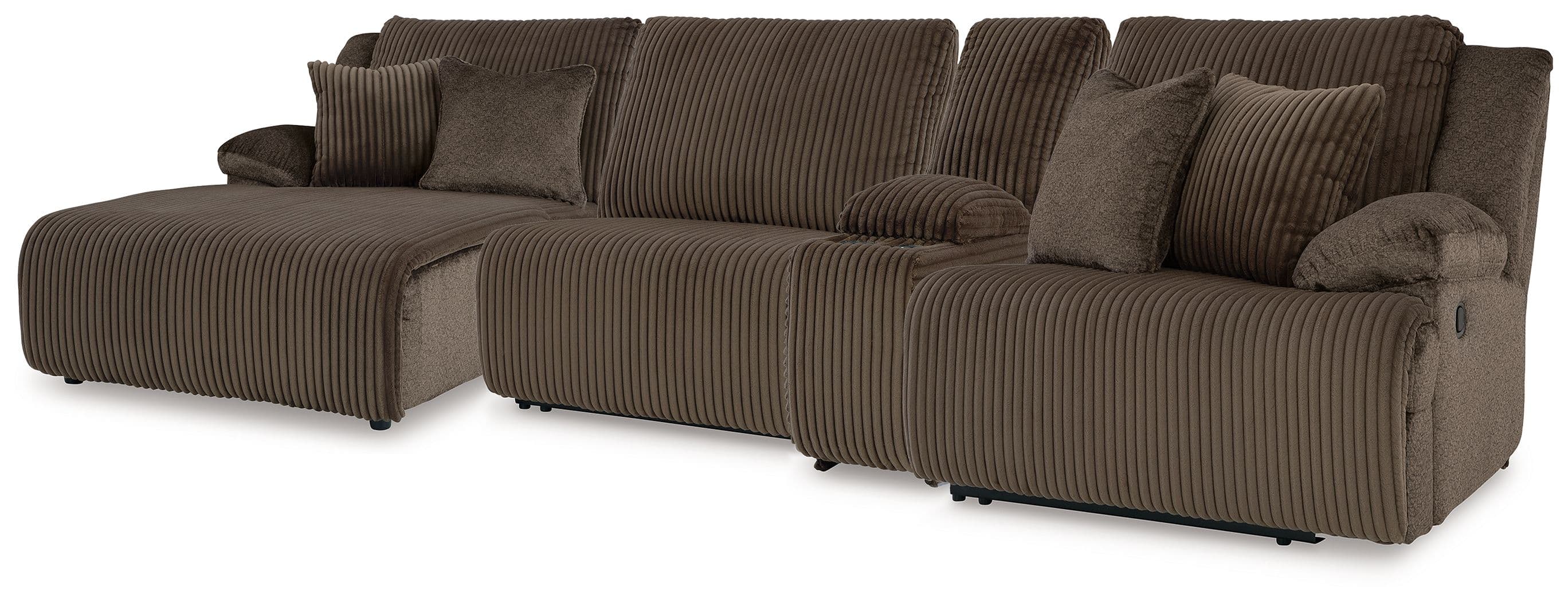 4-Piece Reclining Sectional With Laf Press Back Chaise · Chocolate
