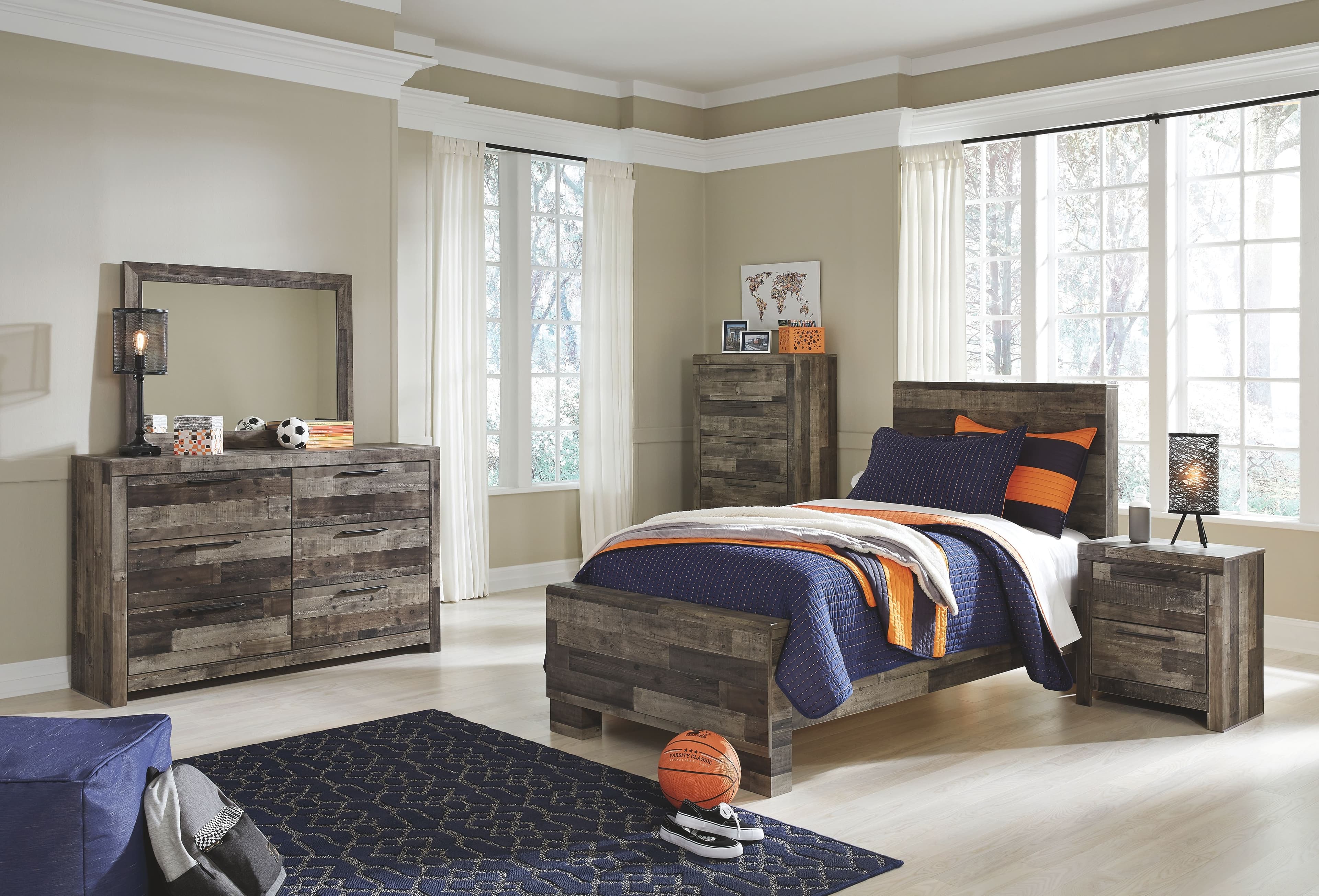7 Pc. · Twin Panel Bed, Dresser, Mirror, Chest, Nightstand