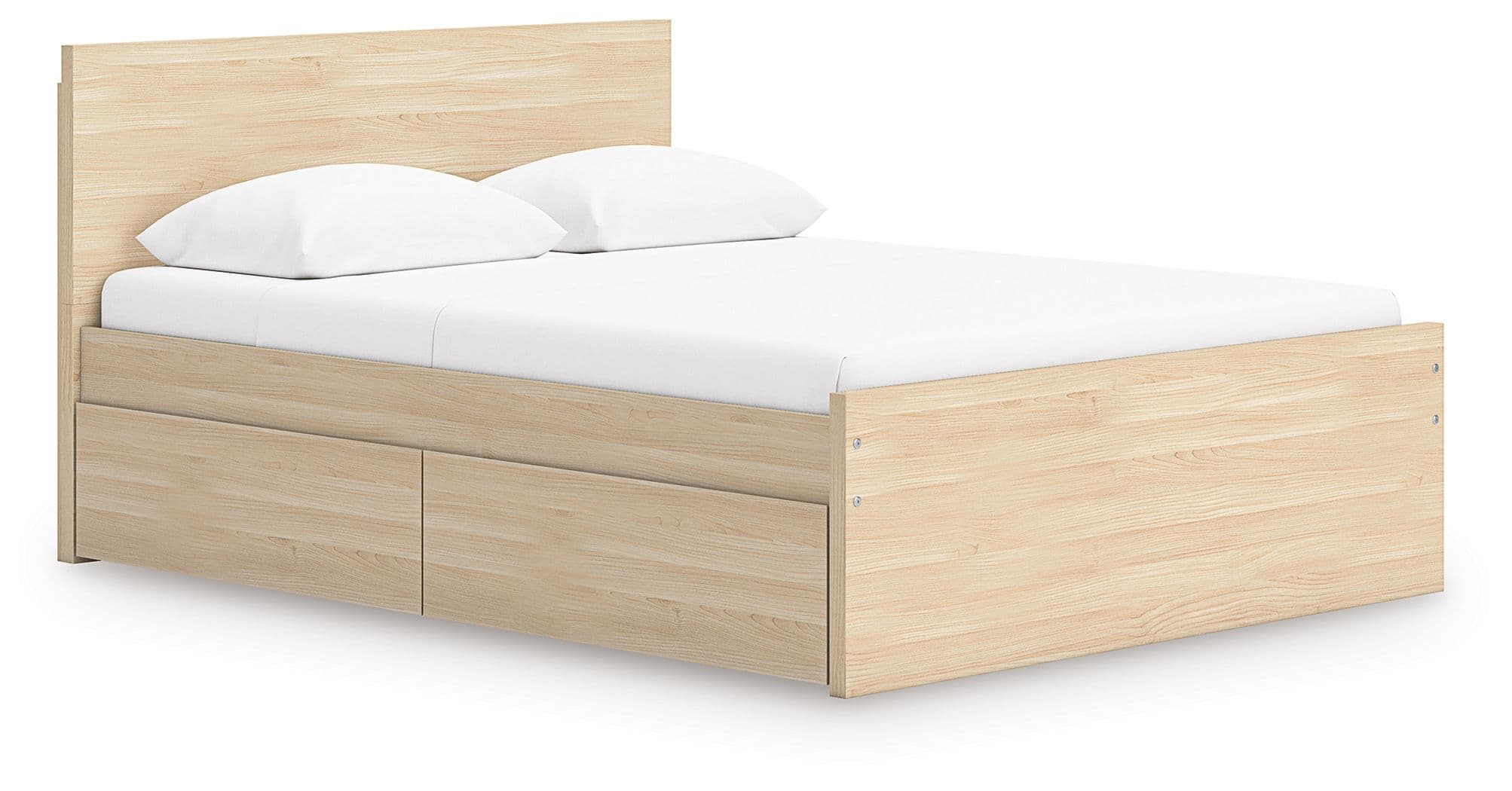 Full Panel Platform Bed With 2 Side Storage · Natural