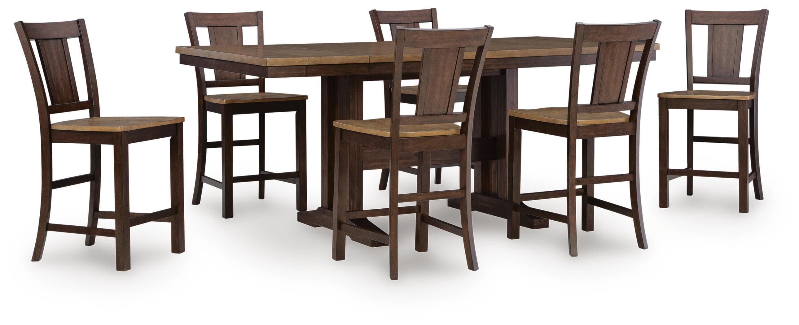 Rylandeen - 7 Pc. - Counter Height Extension Dining Table And 6 Barstools - Light Brown / Dark Brown