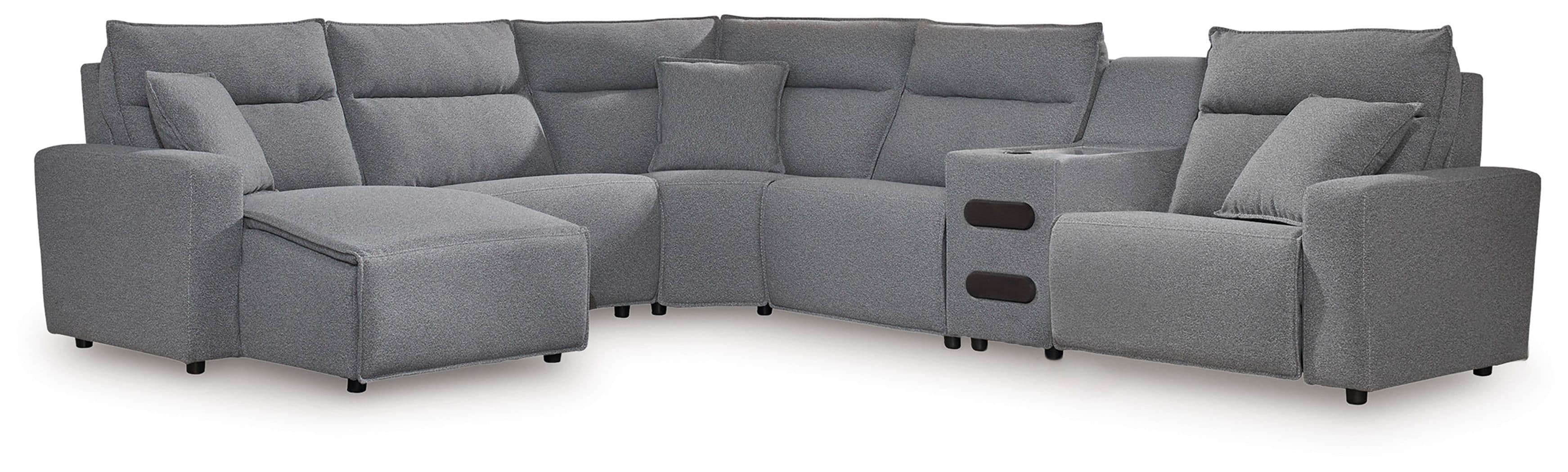 6-Piece Power Reclining Sectional With LAF Press Back Power Chaise And Audio Console · Salt And Pepper