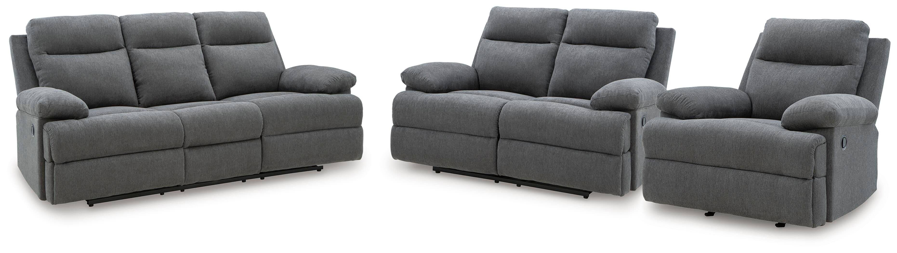 Side-Swipe - 3 Pc. - Reclining Sofa, Loveseat And Recliner - Charcoal