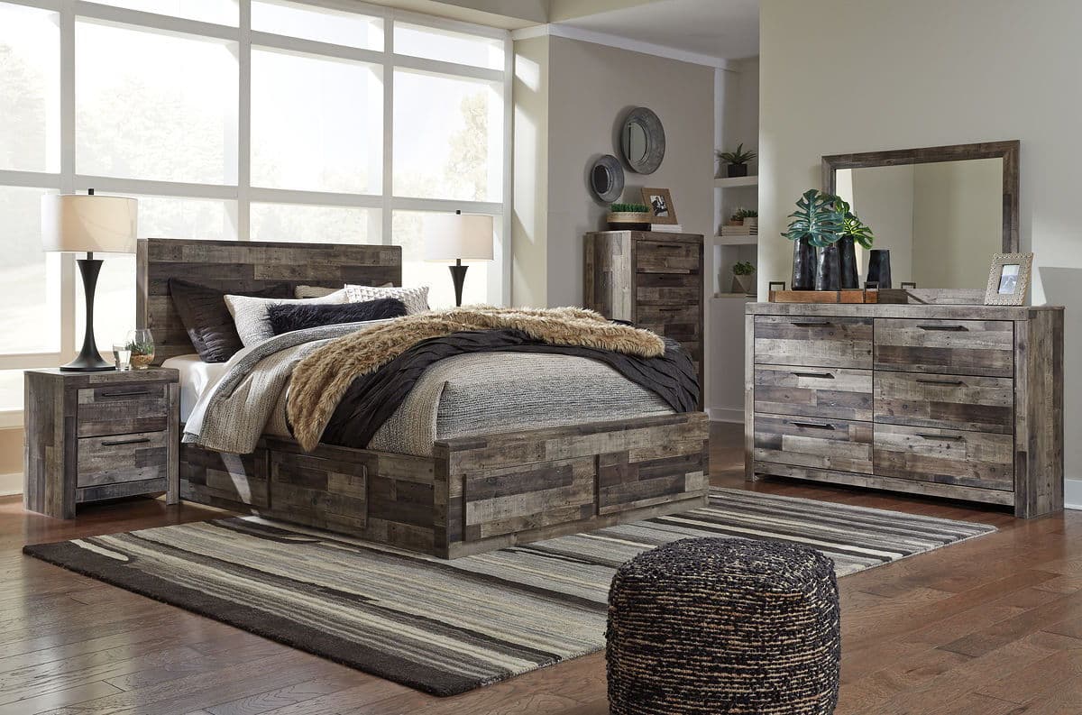 8 Pc. · Dresser, Mirror, Chest, Queen Panel Bed with 6 Storage Drawers · Multi Gray