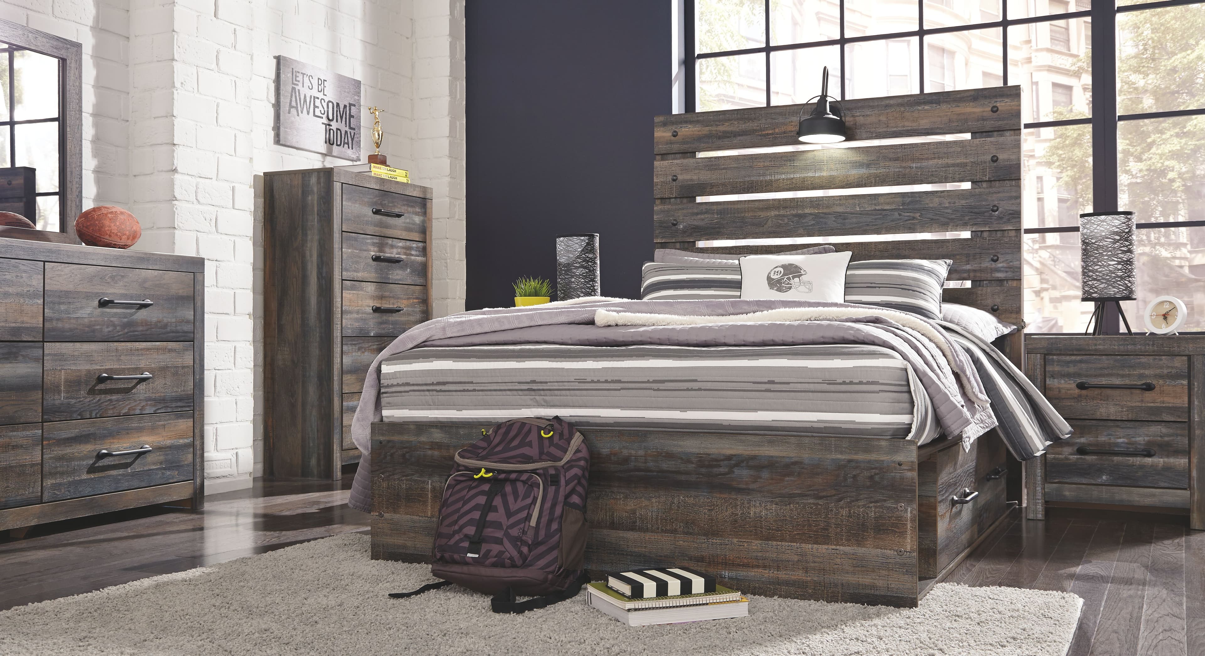 9 Pc. · Dresser, Mirror, Full Panel Bed with 4 Side Drawers, 2 Nightstands