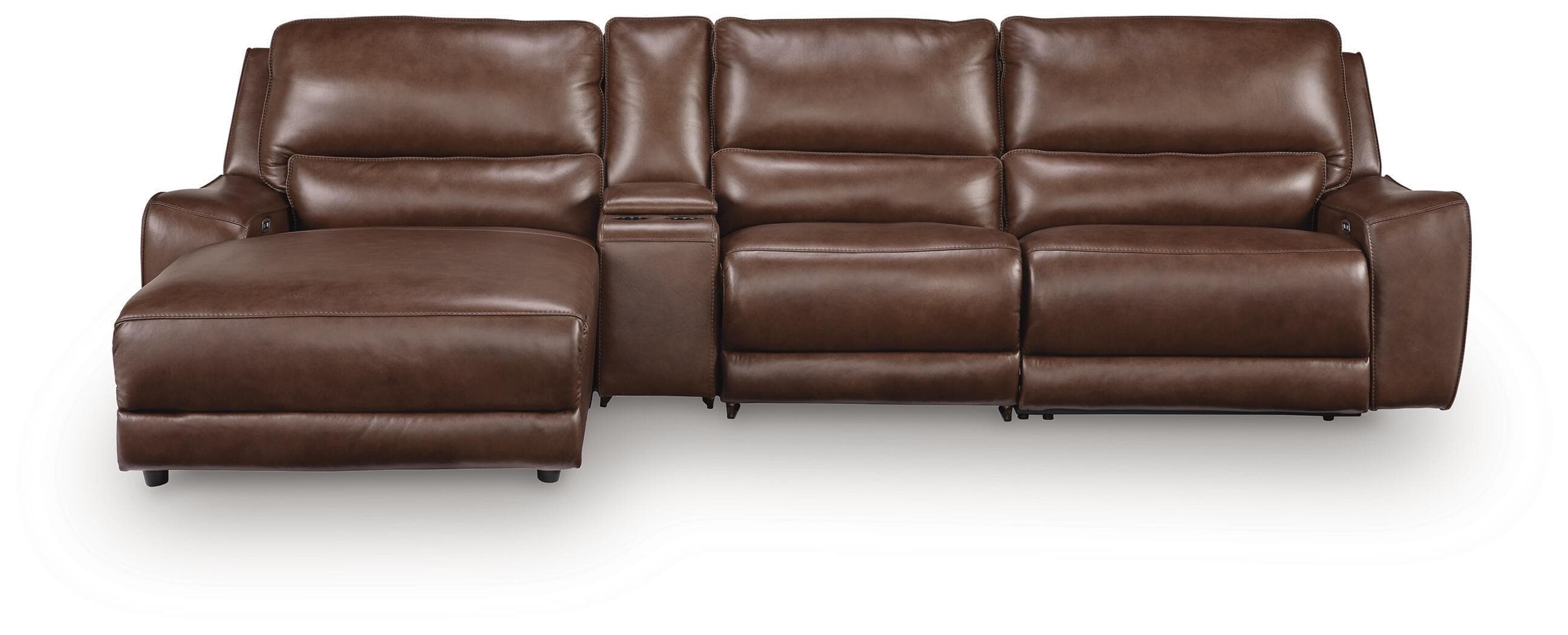 DeepWakes - 4-Piece Power Reclining Sectional With LAF Press Back Power Chaise And Storage Console - Canyon