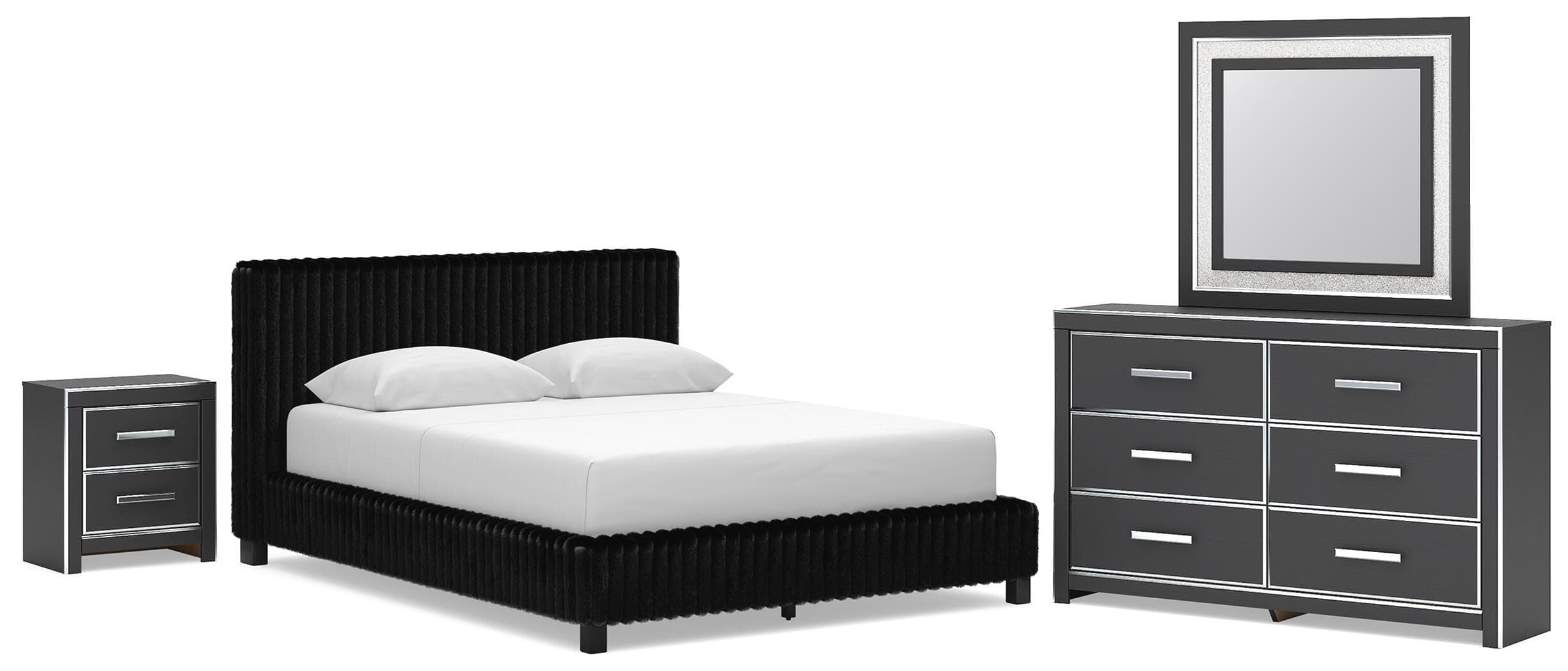 Zuraleus - 4 Pc. - Queen Upholstered Bed, Dresser, Mirror And Nightstand - Black