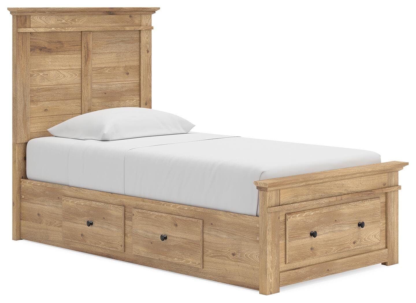 Twin Panel Storage Bed With Under Bed Storage Unit And Storage Footboard · Tan
