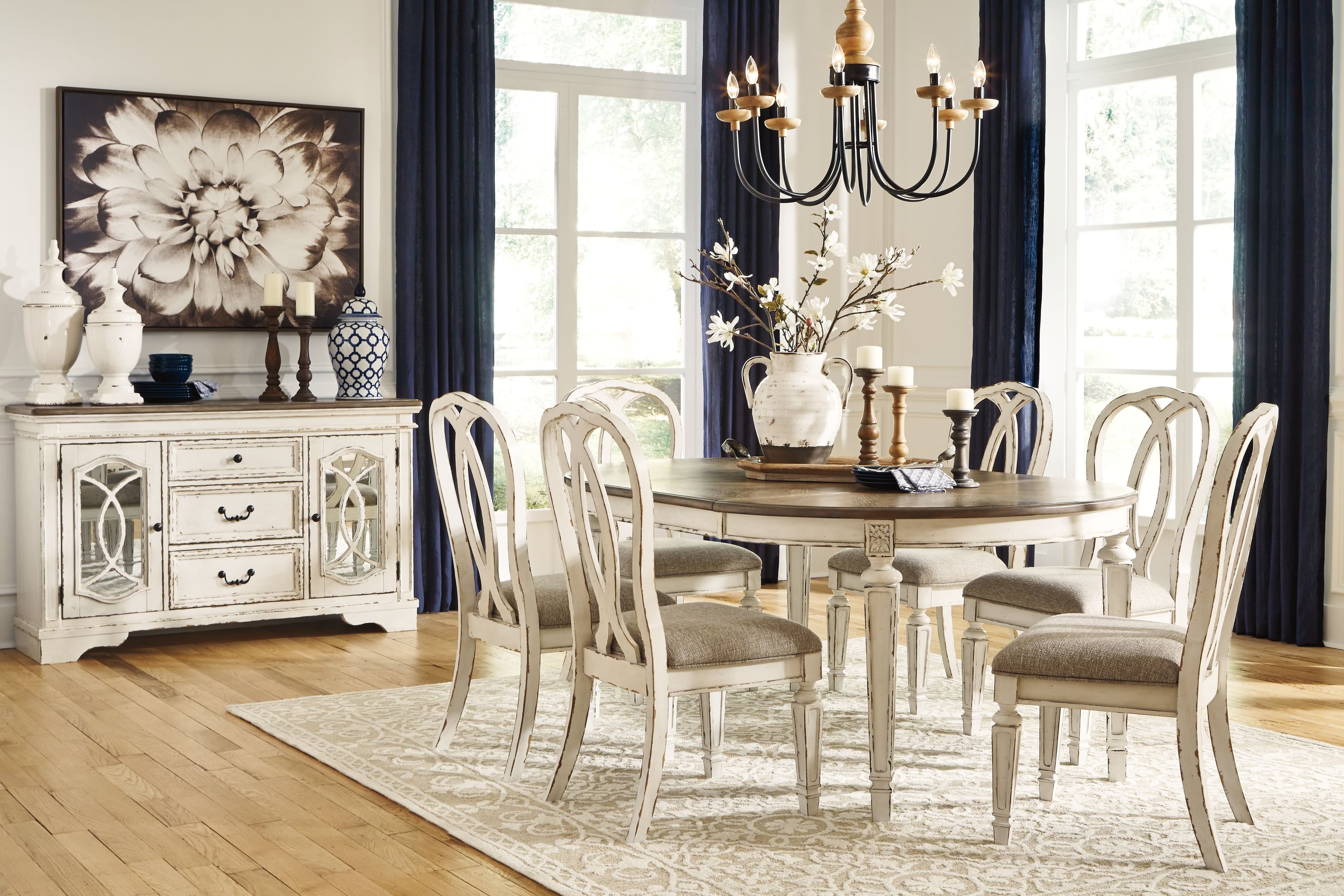 8 Pc. · Extension Table, 6 Ribbon Back Side Chairs, Server