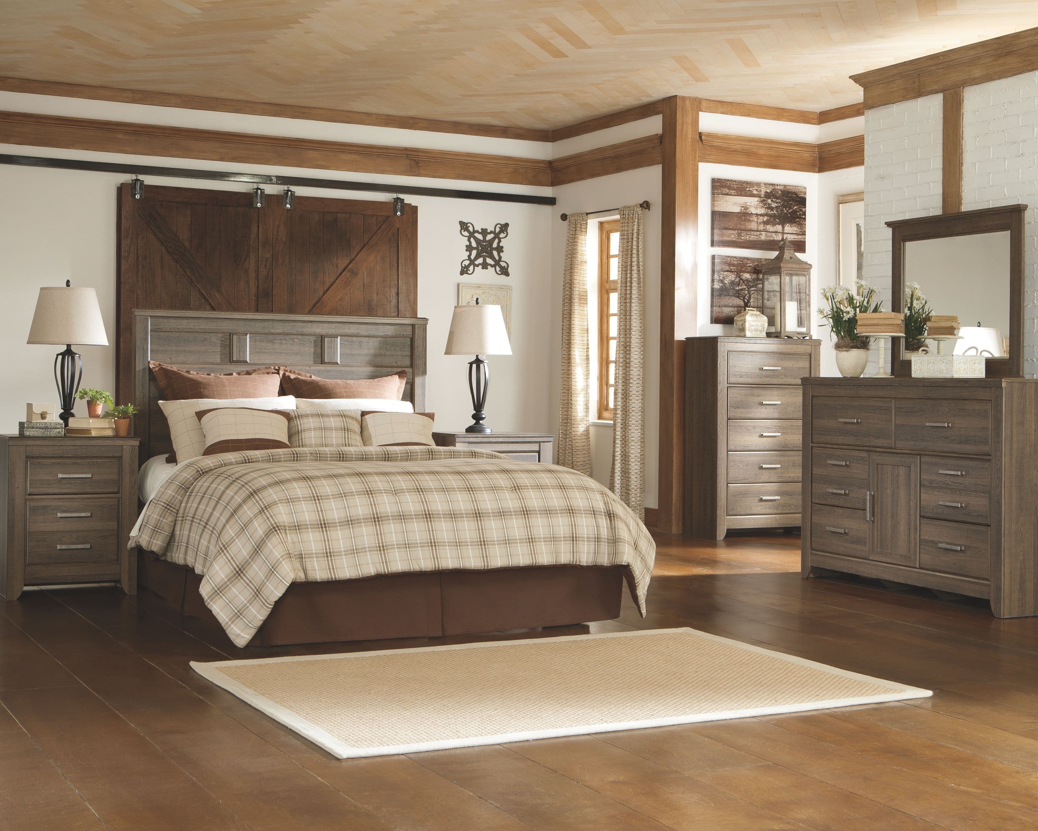 Juararo - 4 Pc. - Dresser, Mirror, Chest, Queen Panel Headboard - Dark Brown