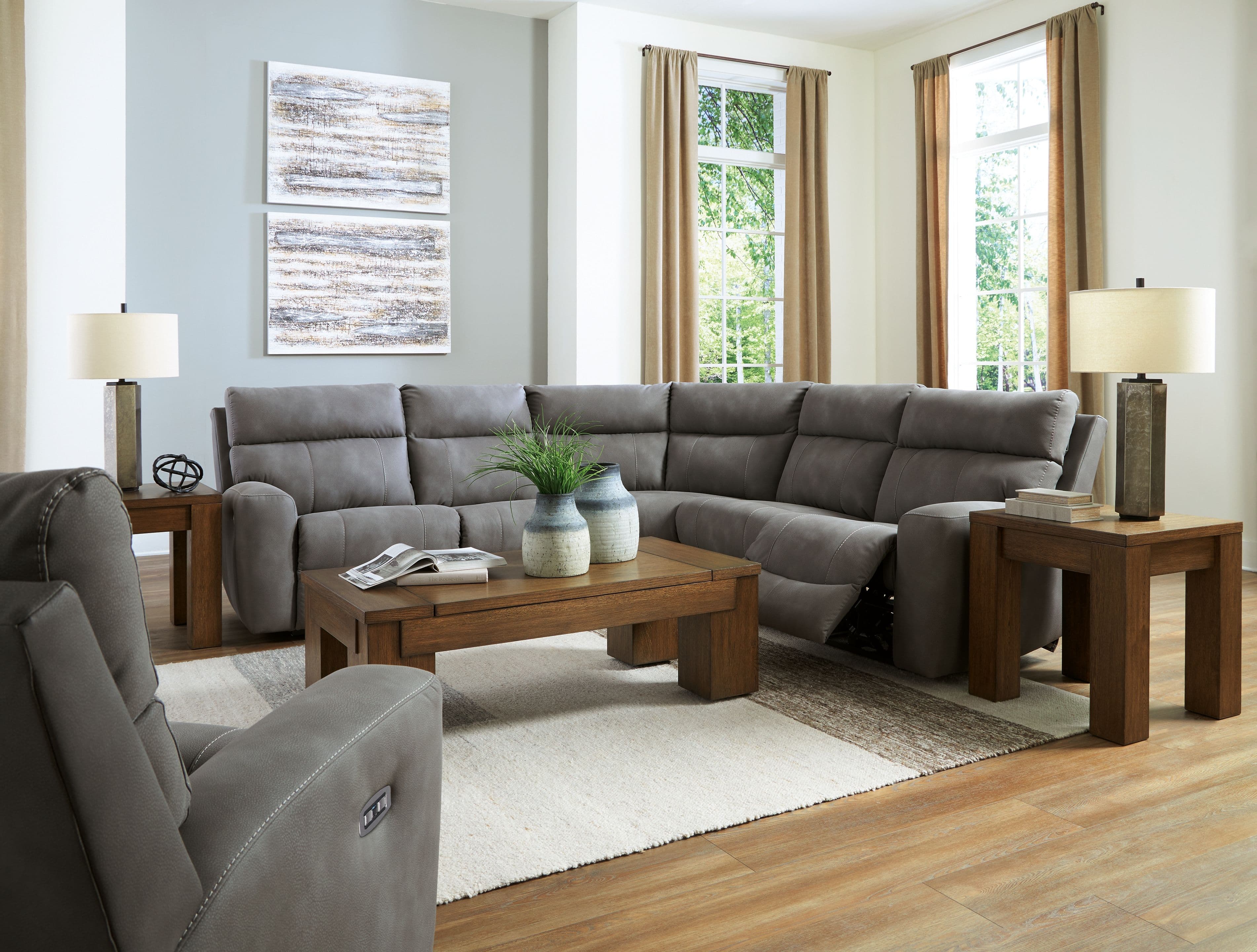 6 Pc. · 5-Piece Power Reclining Sectional, Power Recliner · Slate