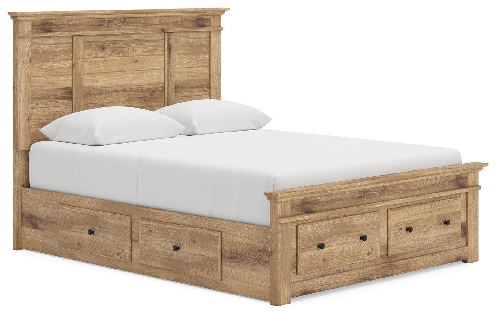 Queen Panel Storage Bed With 2 Under Bed Storage Units And Storage Footboard · Tan